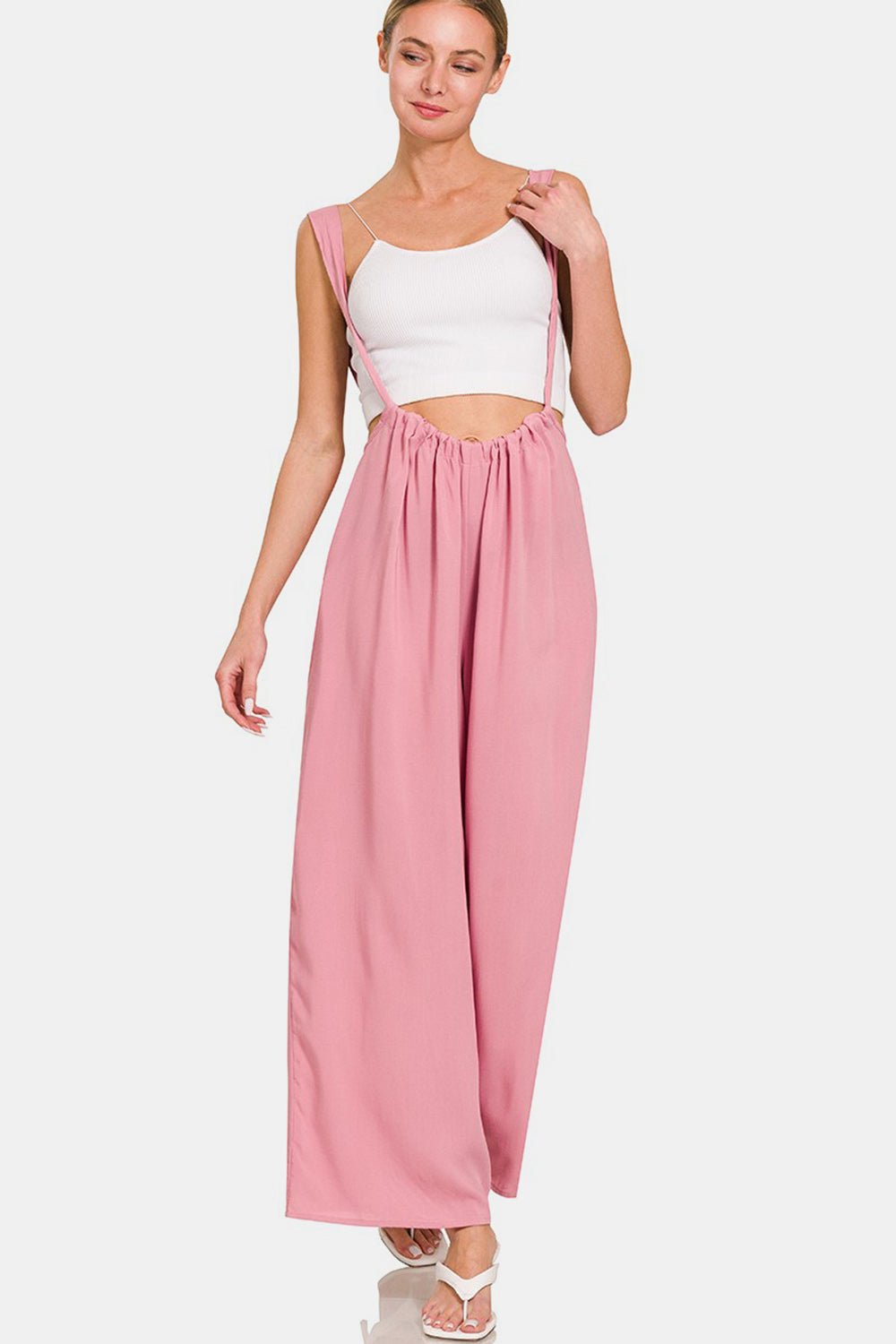 Wide Leg Tie Back Overalls in Light RoseOverallsZenana