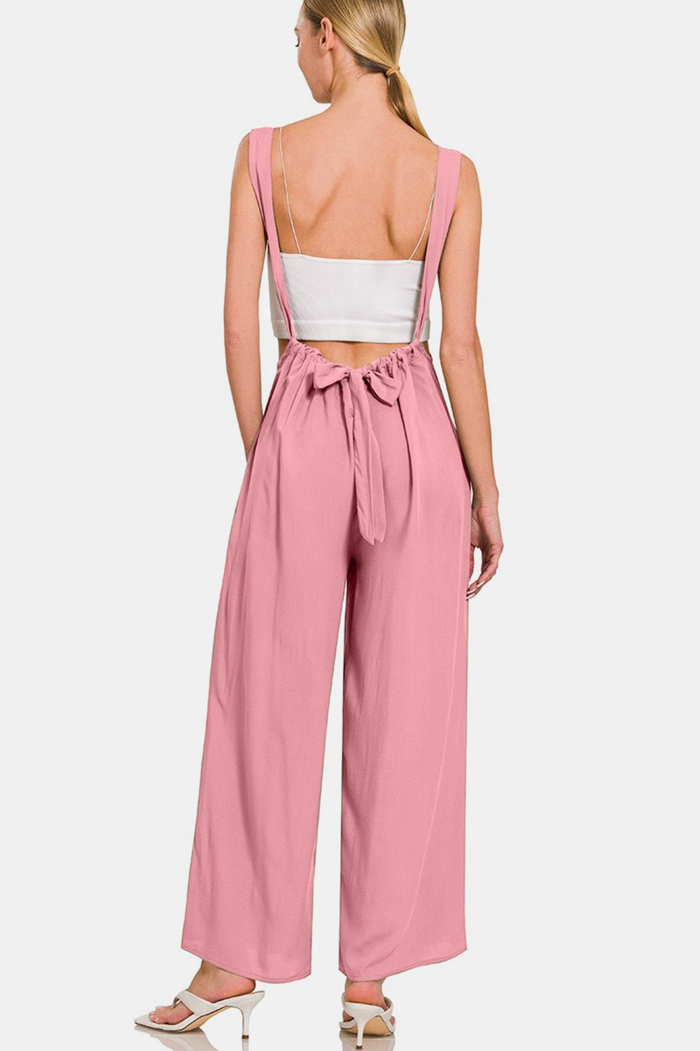 Wide Leg Tie Back Overalls in Light RoseOverallsZenana