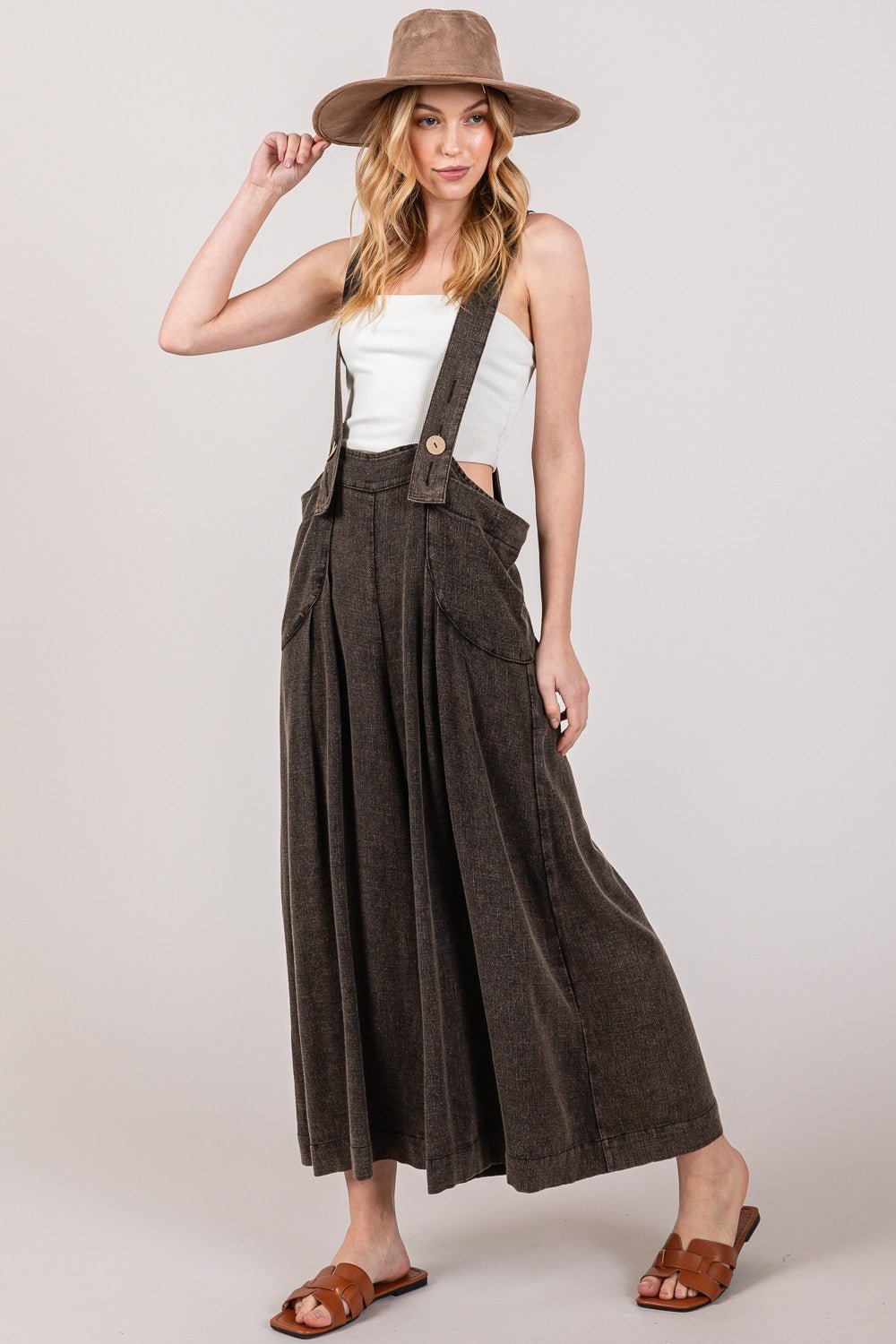 Wide Strap Wide Leg Overalls in BlackOverallsSAGE+FIG