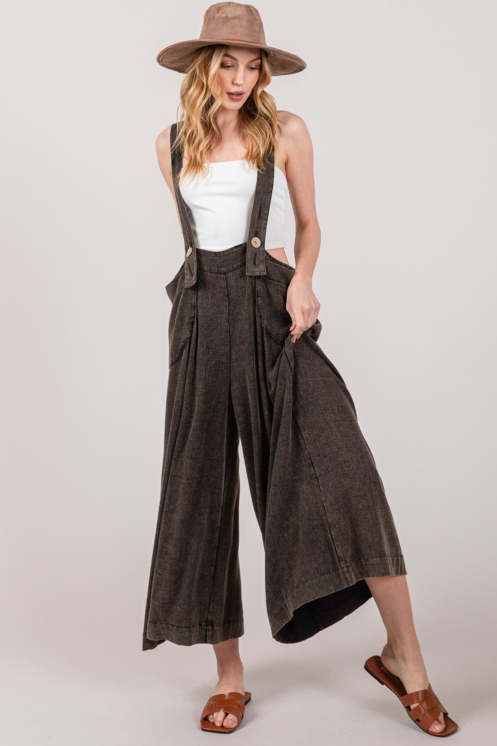 Wide Strap Wide Leg Overalls in BlackOverallsSAGE+FIG