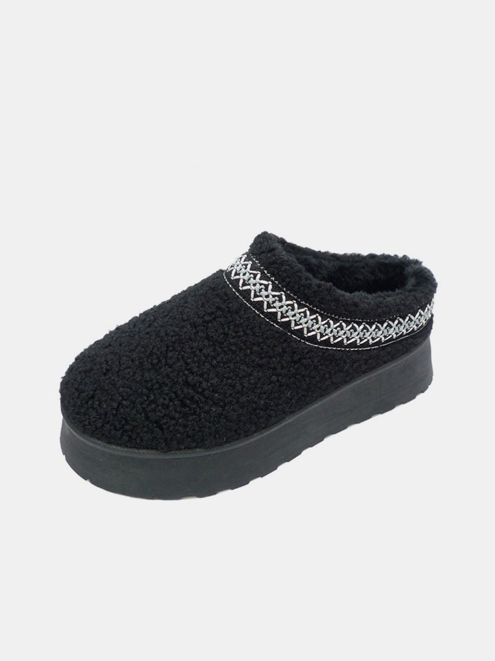 WILD DIVA - Black Platform Sherpa Slippers