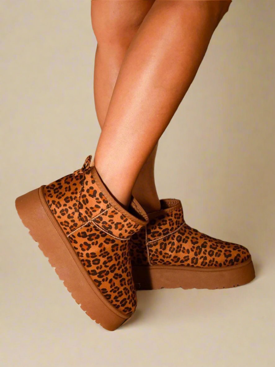 WILD DIVA - Leopard Print Cozy Suede Booties