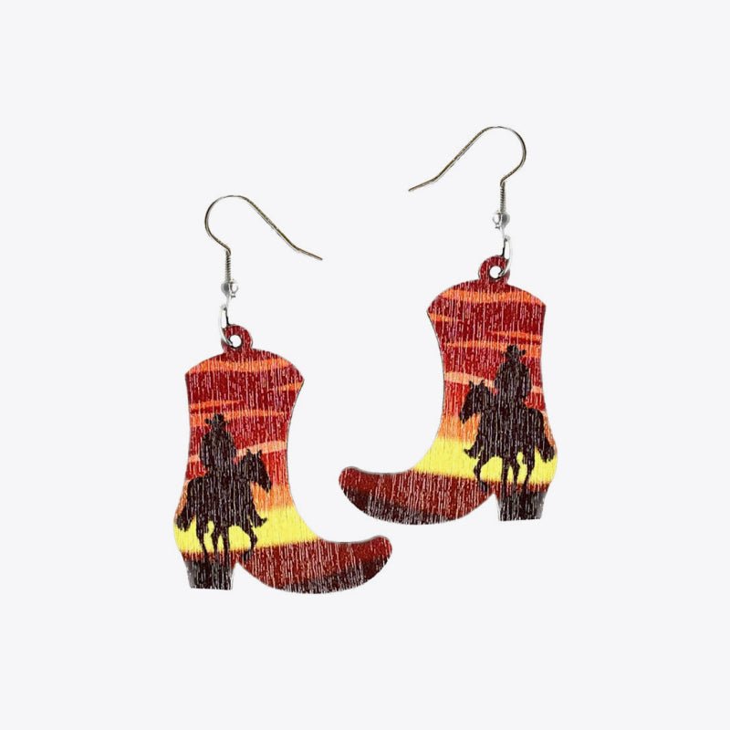 Wooden Cowgirl Boots Dangle EarringsEarringsBeach Rose Co.