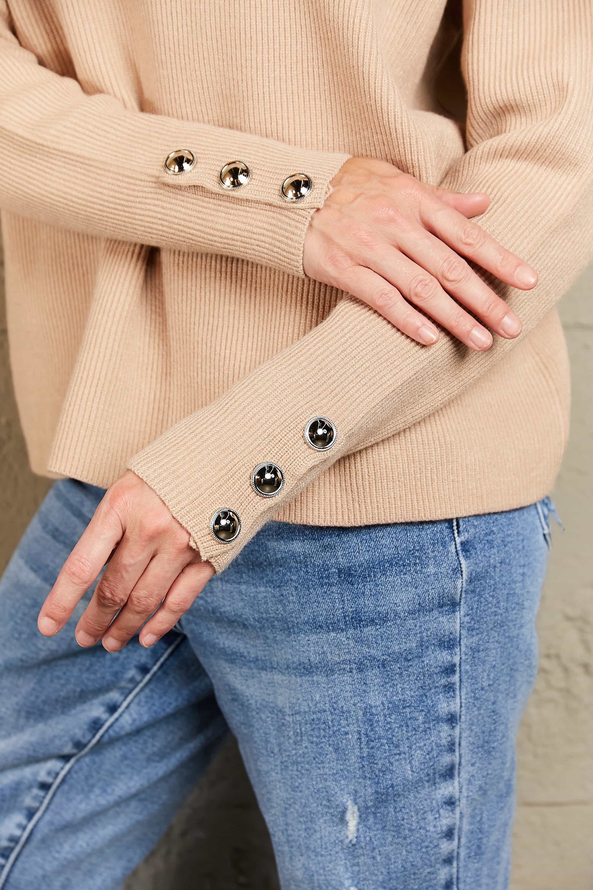 Woven Right - Button Detail Turtleneck Sweater