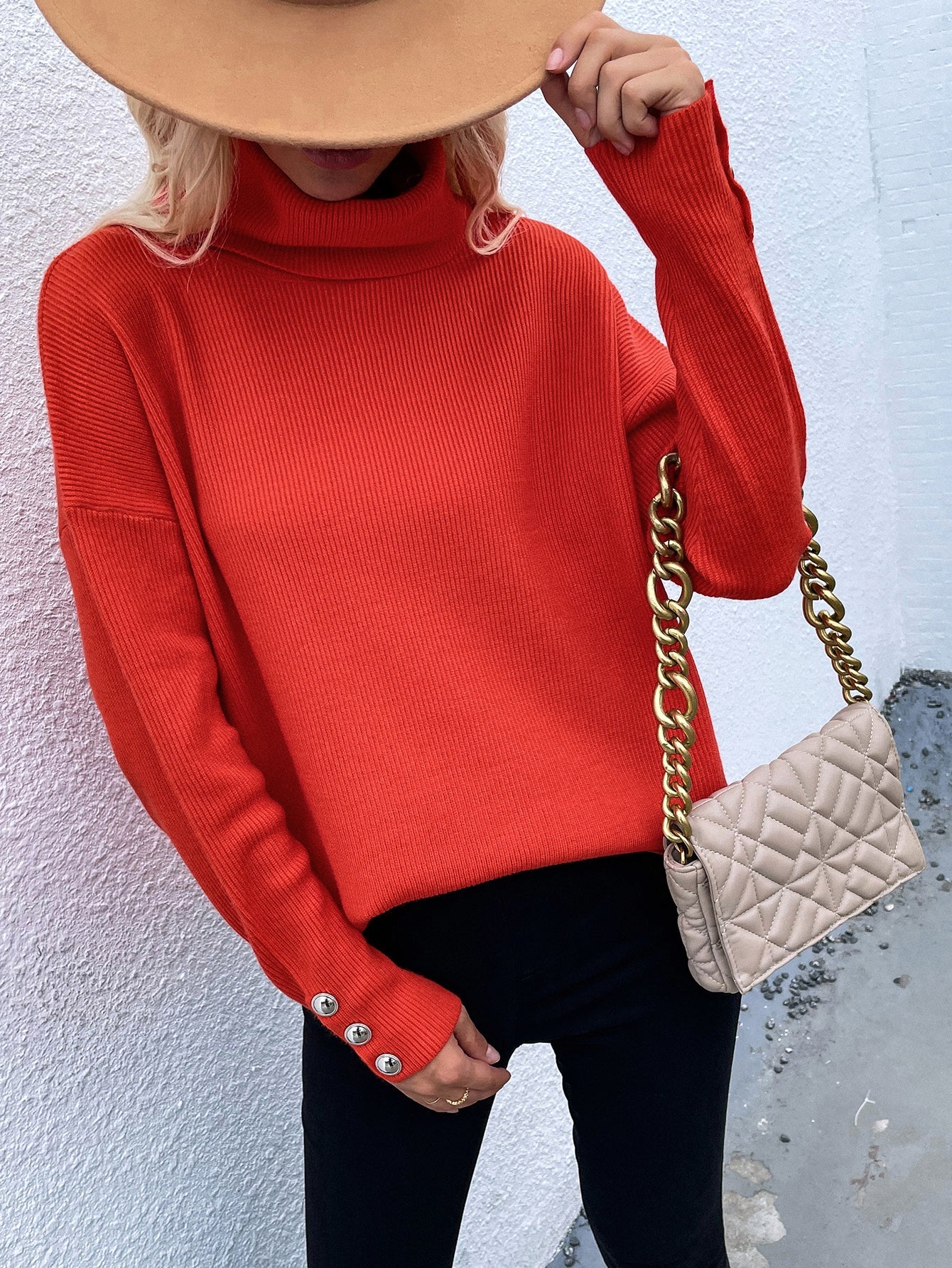 Woven Right - Button Detail Turtleneck Sweater