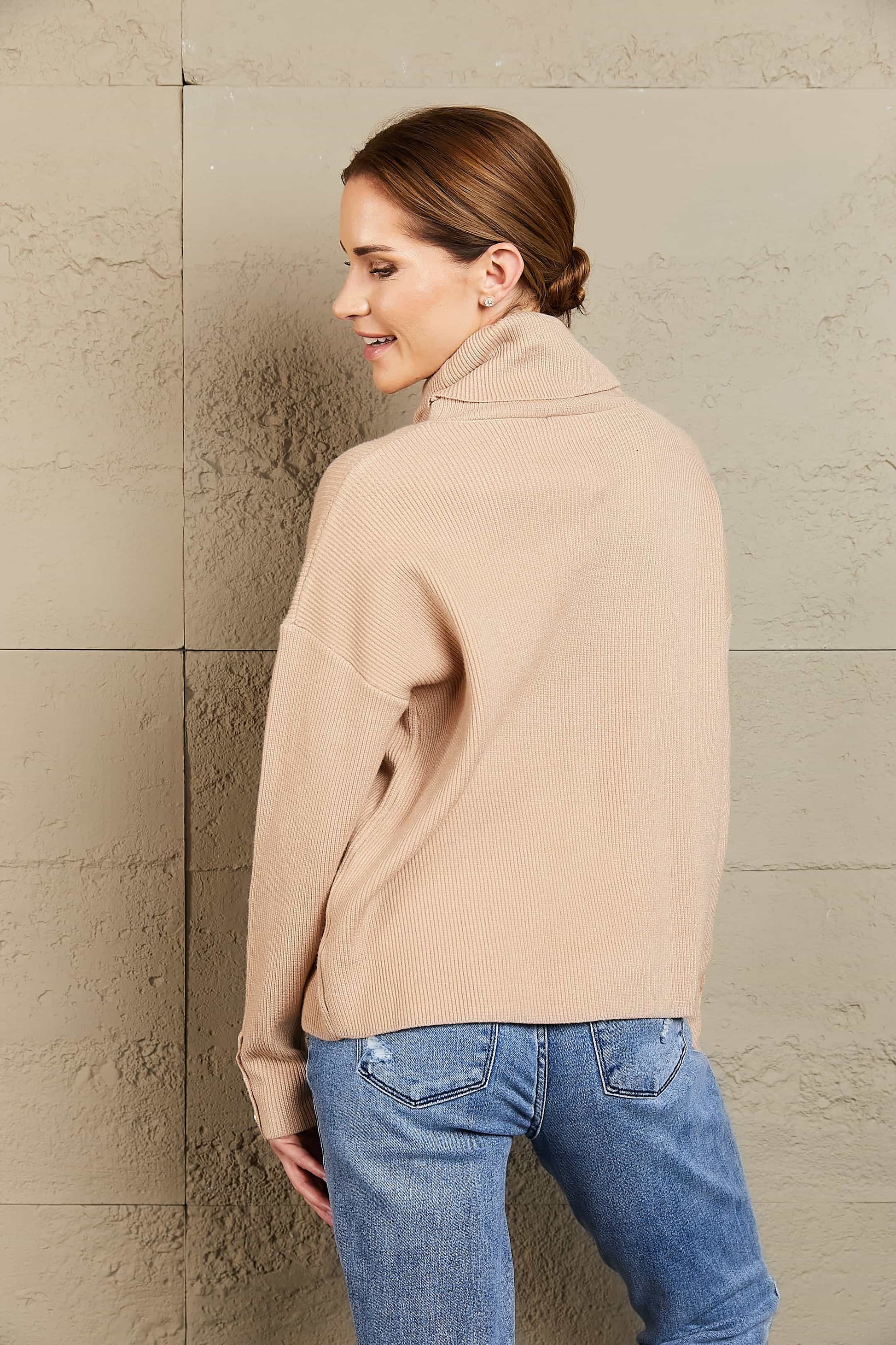 Woven Right - Button Detail Turtleneck Sweater