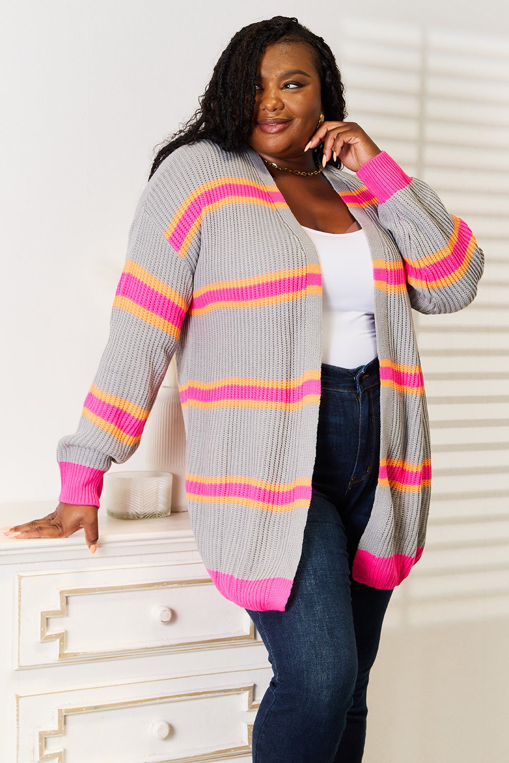 Woven Right - Rib Knit Long Sleeve Cardigan in Dark Gray