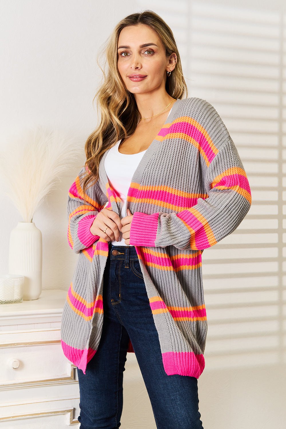 Woven Right - Rib Knit Long Sleeve Cardigan in Dark Gray