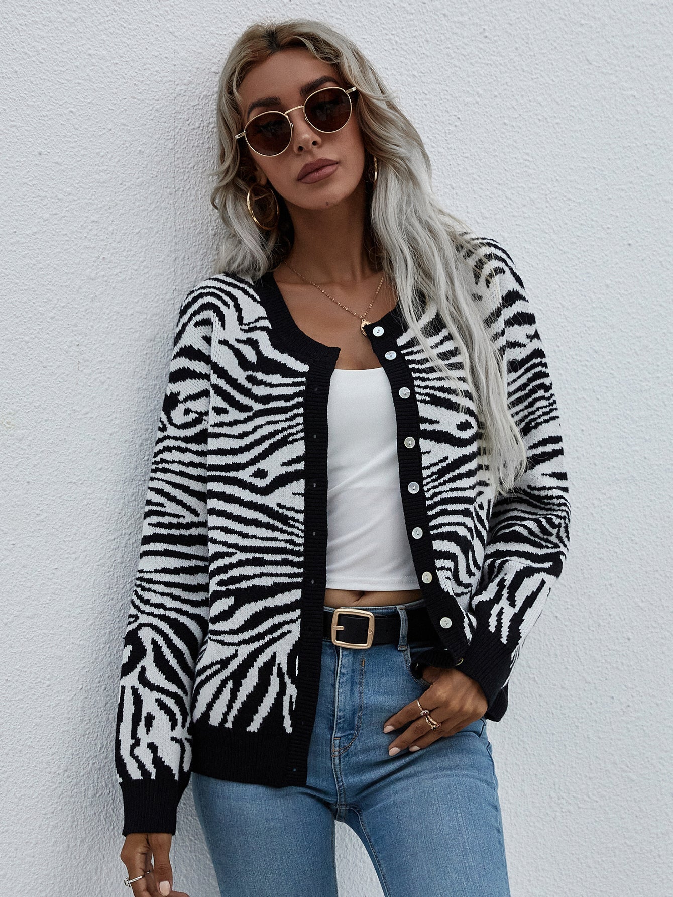 Woven Right - Zebra Print Button Down Cardigan