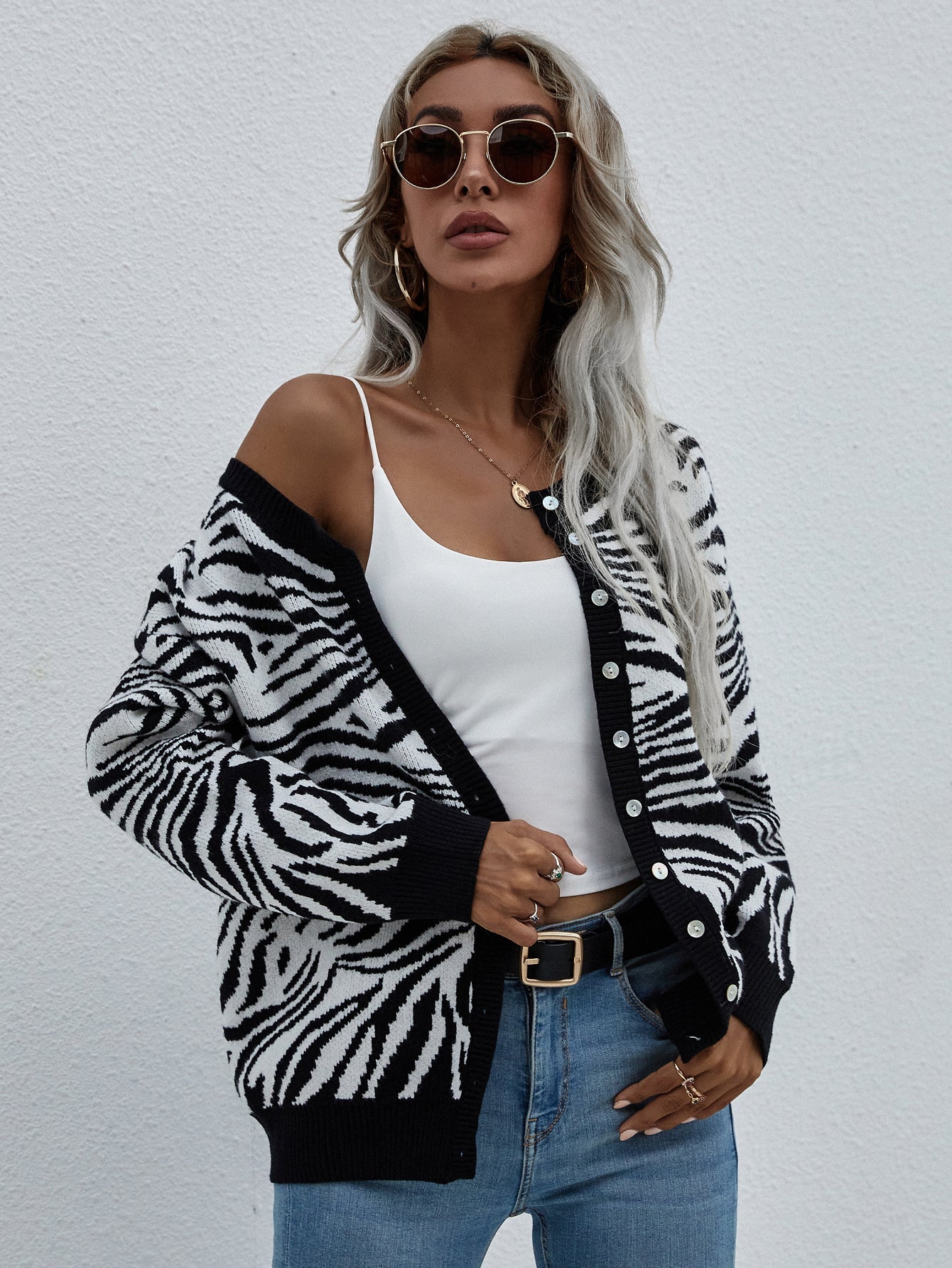 Woven Right - Zebra Print Button Down Cardigan