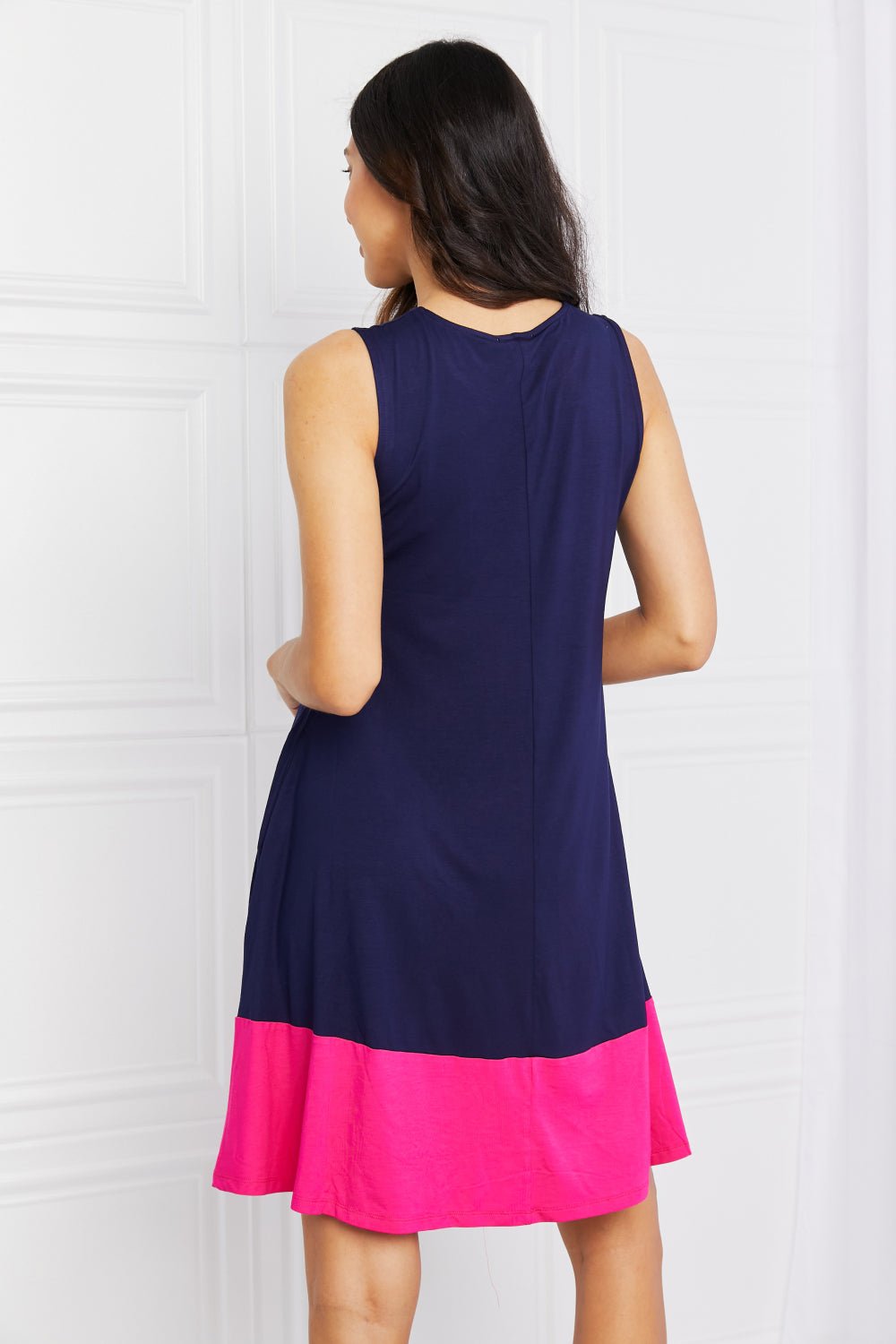 YeleteTwo - Tone Sleeveless Mini Dress with Pockets in Navy Fuchsia