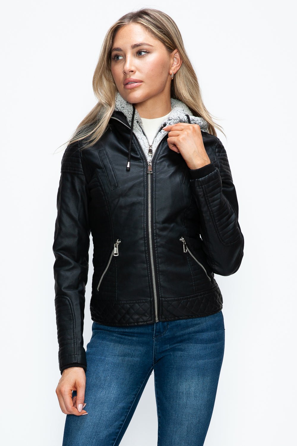 YMI - Black Layered Look Vegan Leather Jacket