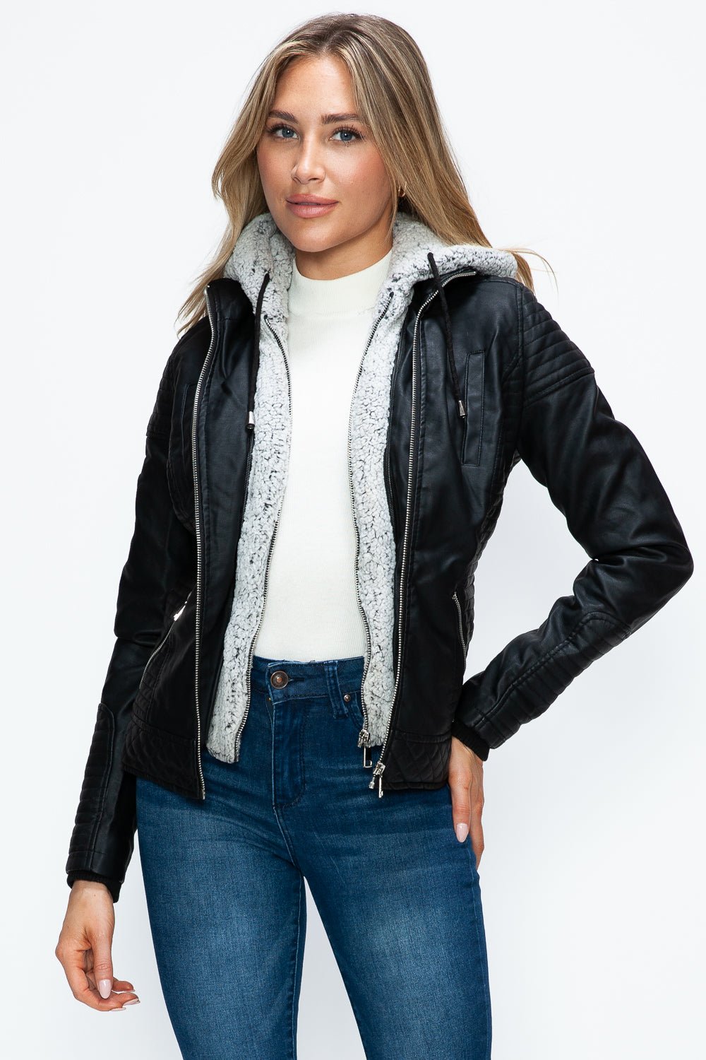 YMI - Black Layered Look Vegan Leather Jacket