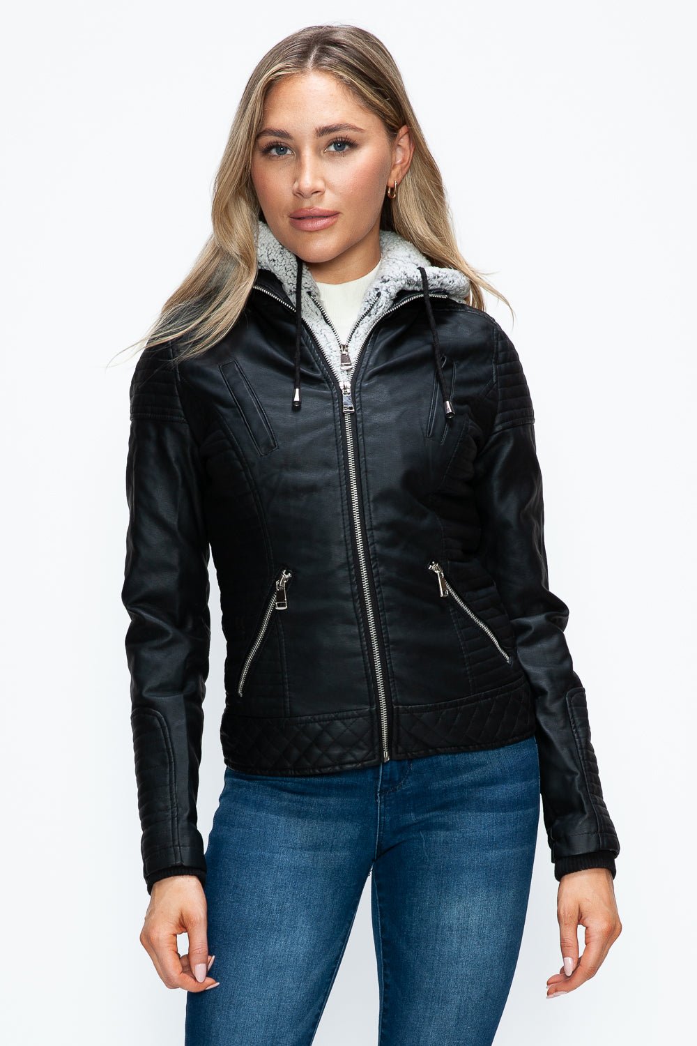 YMI - Black Layered Look Vegan Leather Jacket