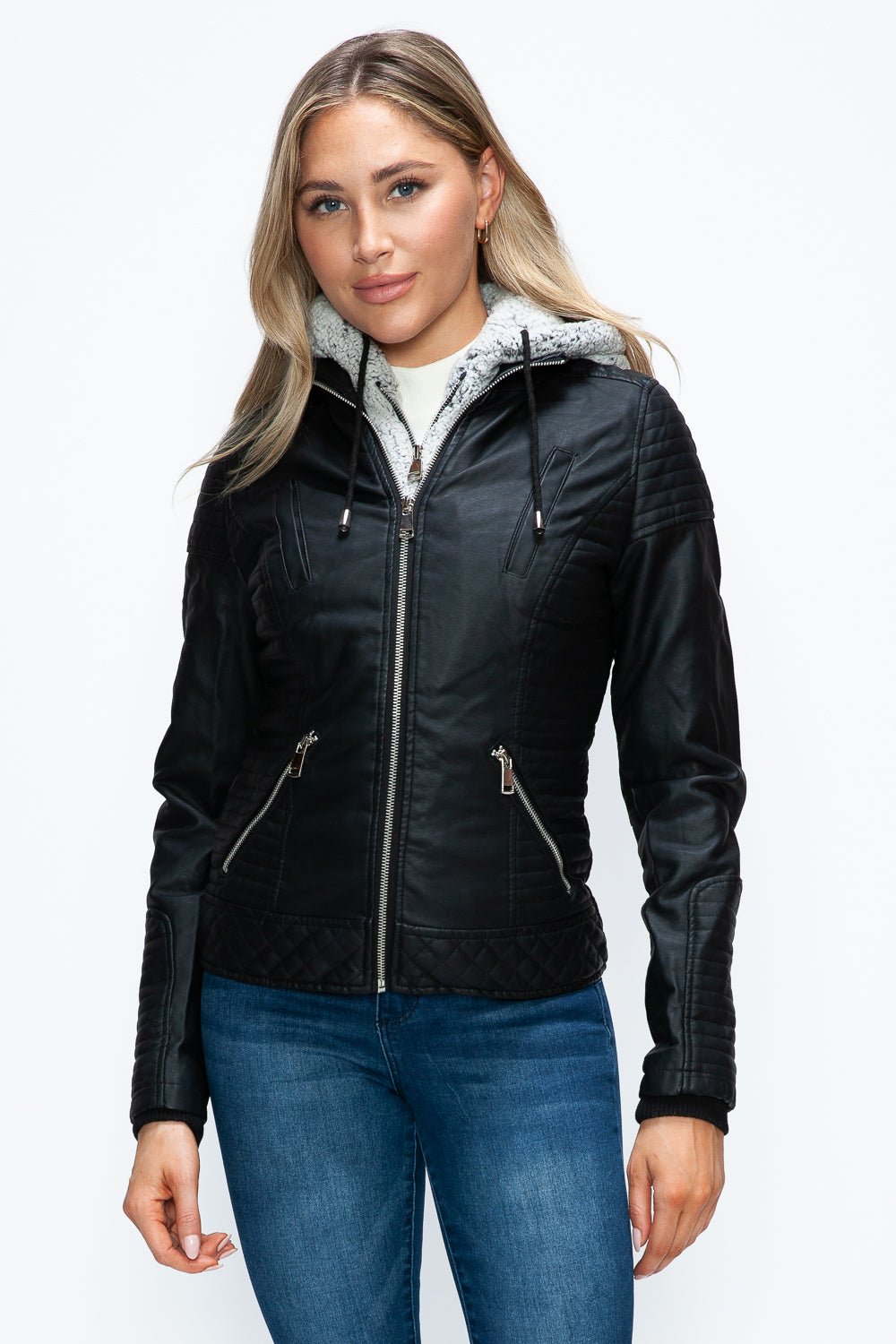 YMI - Black Layered Look Vegan Leather Jacket