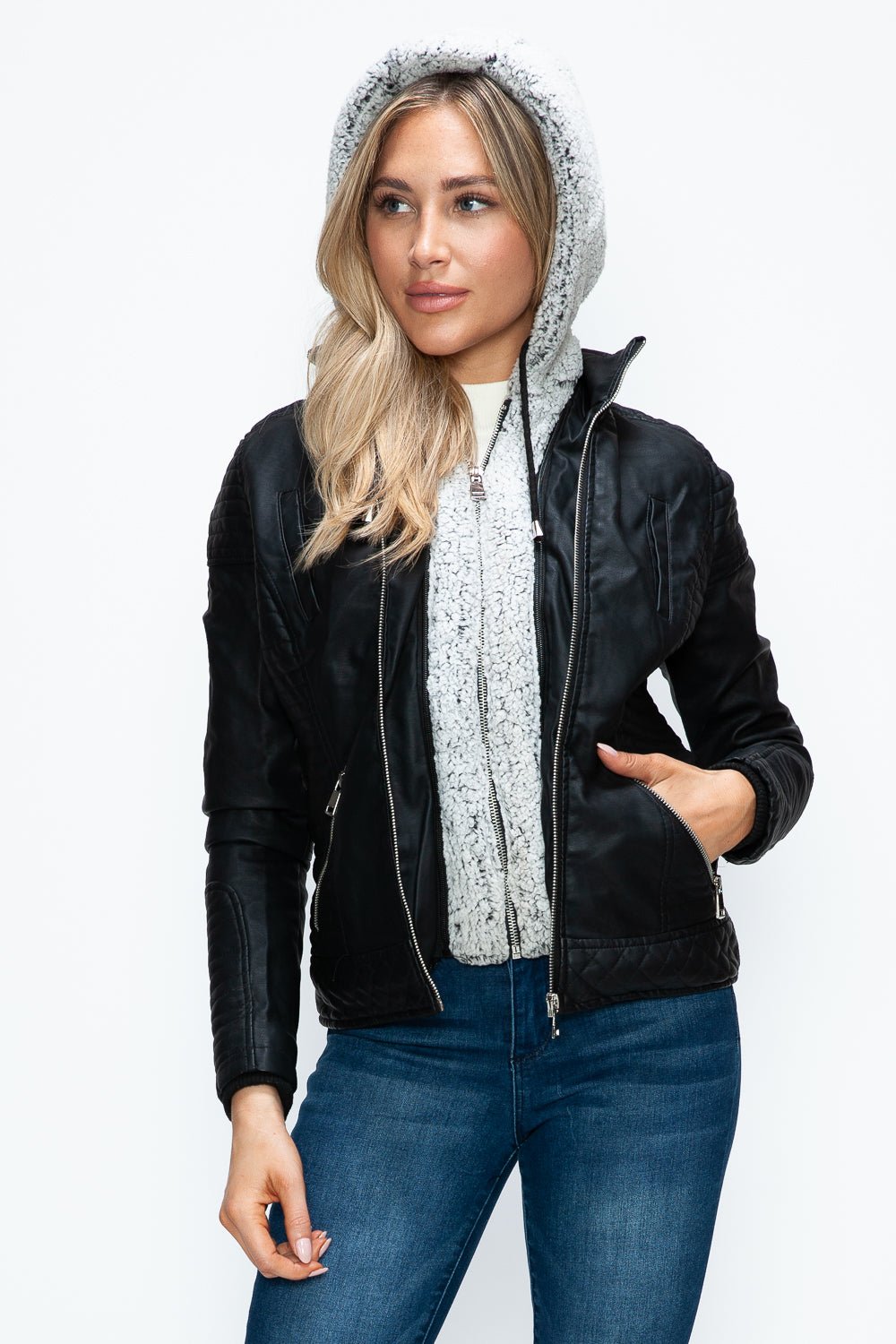 YMI - Black Layered Look Vegan Leather Jacket