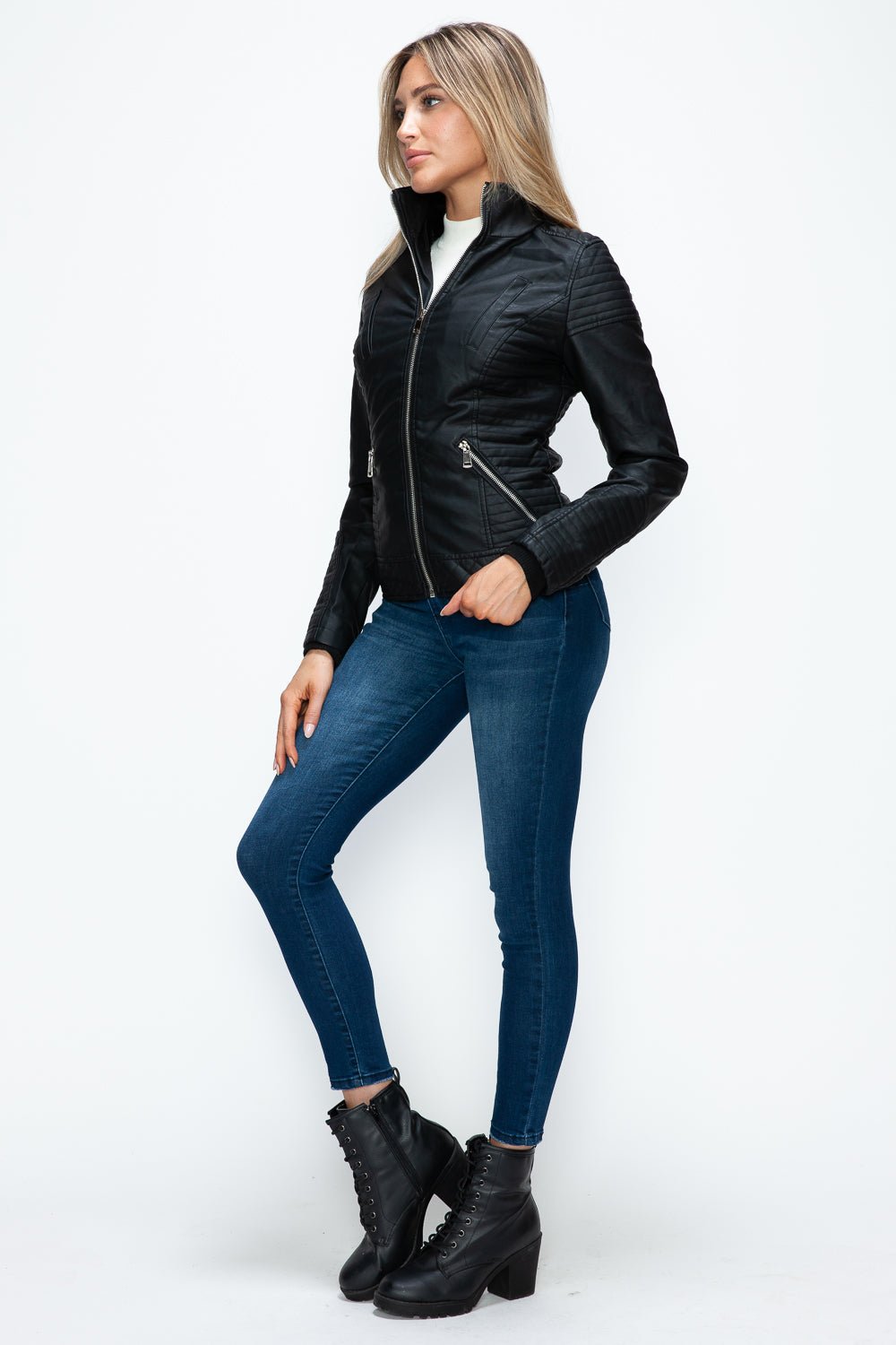 YMI - Black Layered Look Vegan Leather Jacket