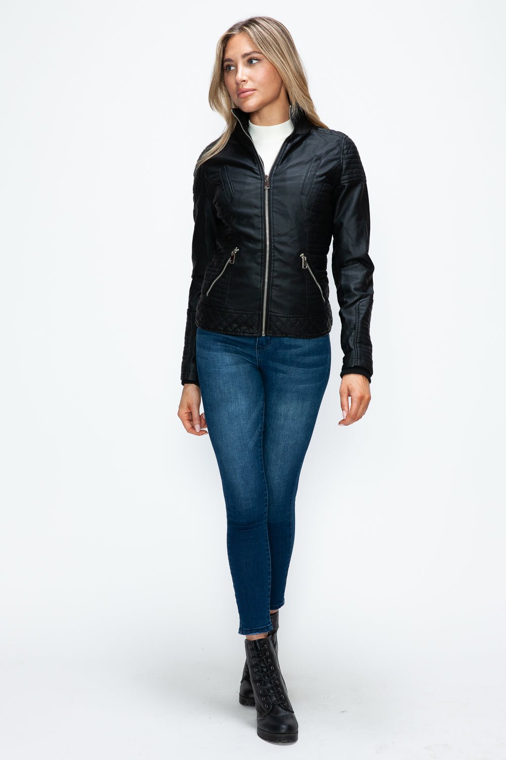 YMI - Black Layered Look Vegan Leather Jacket