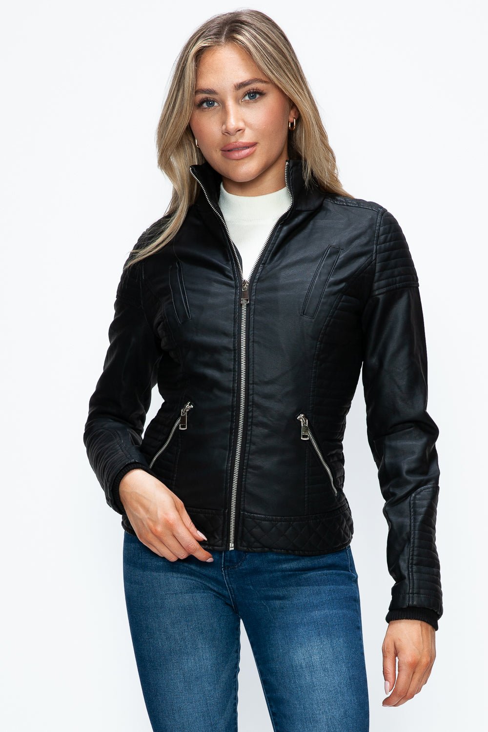 YMI - Black Layered Look Vegan Leather Jacket