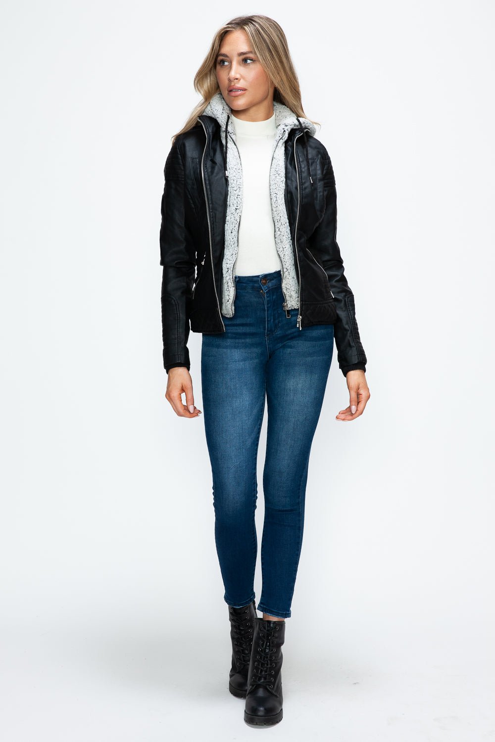 YMI - Black Layered Look Vegan Leather Jacket