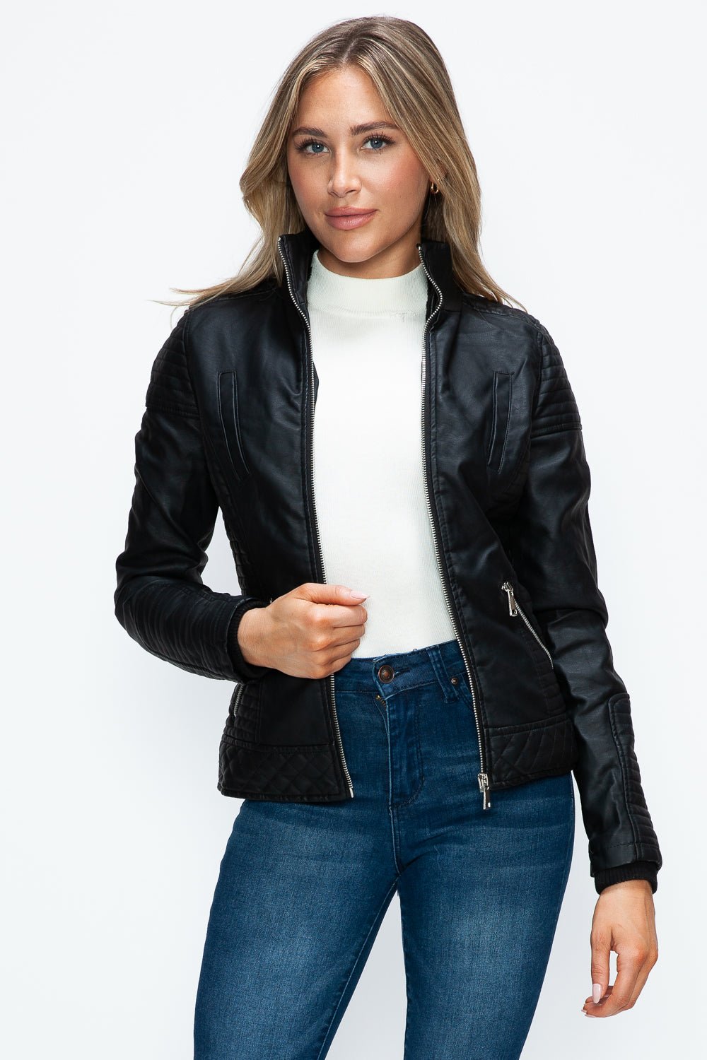 YMI - Black Layered Look Vegan Leather Jacket