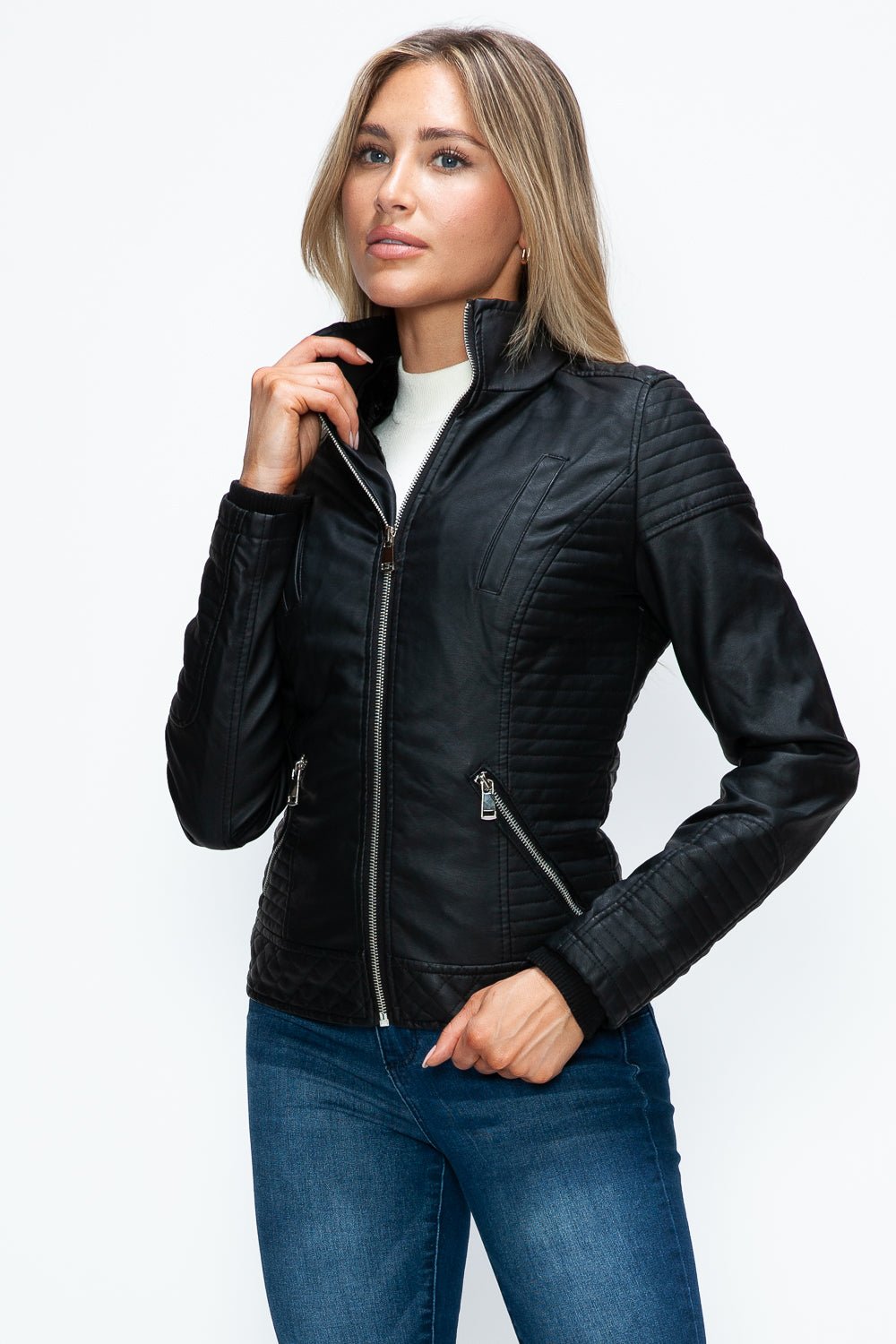 YMI - Black Layered Look Vegan Leather Jacket