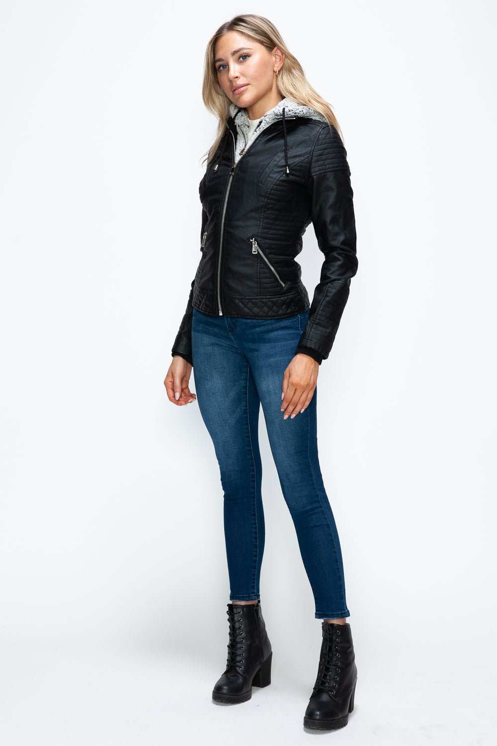 YMI - Black Layered Look Vegan Leather Jacket