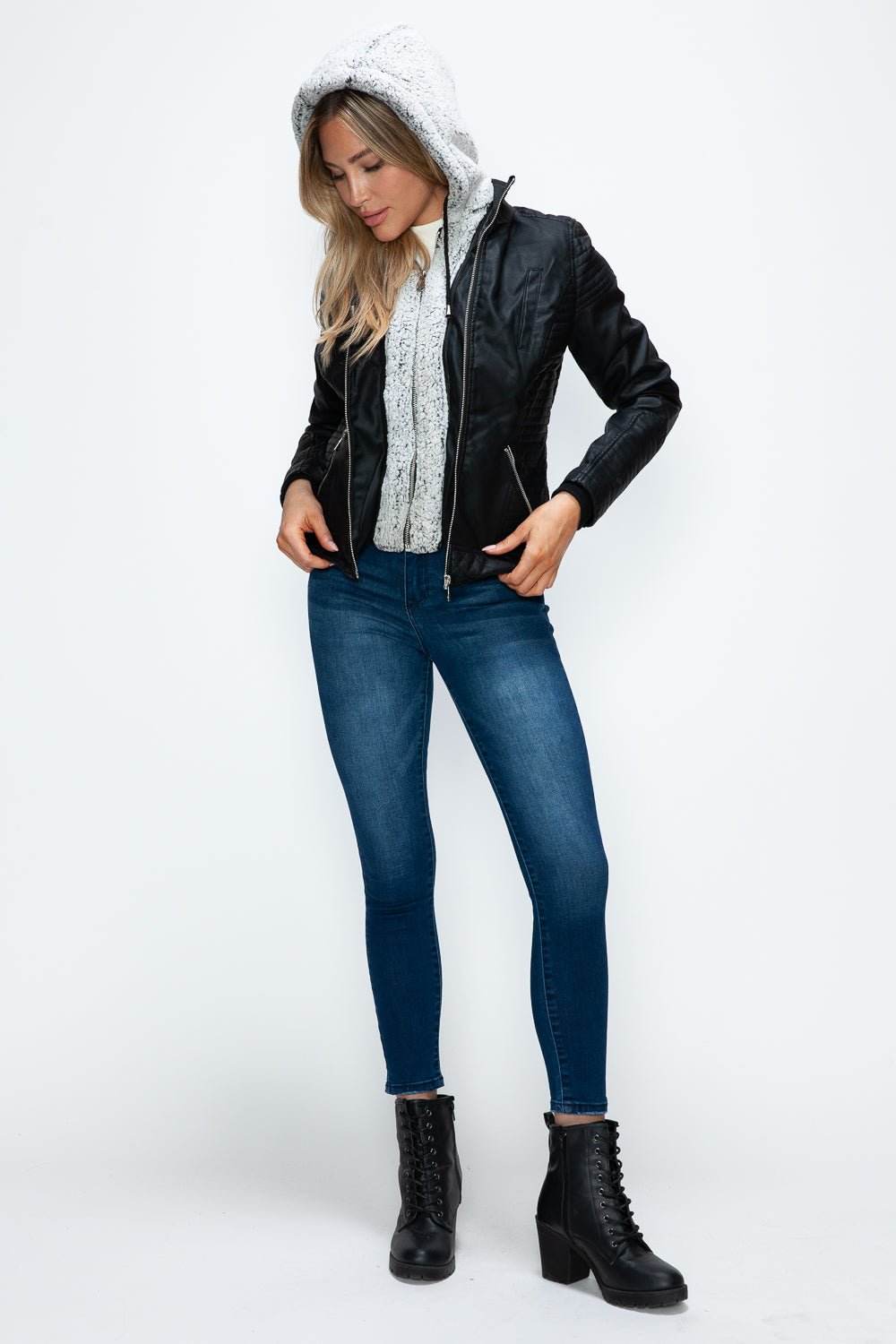 YMI - Black Layered Look Vegan Leather Jacket