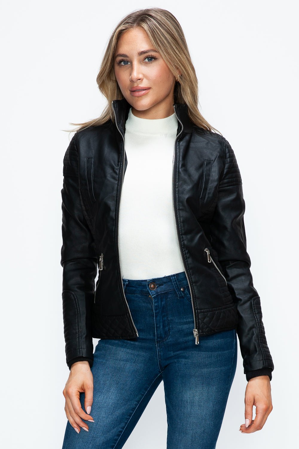 YMI - Black Layered Look Vegan Leather Jacket