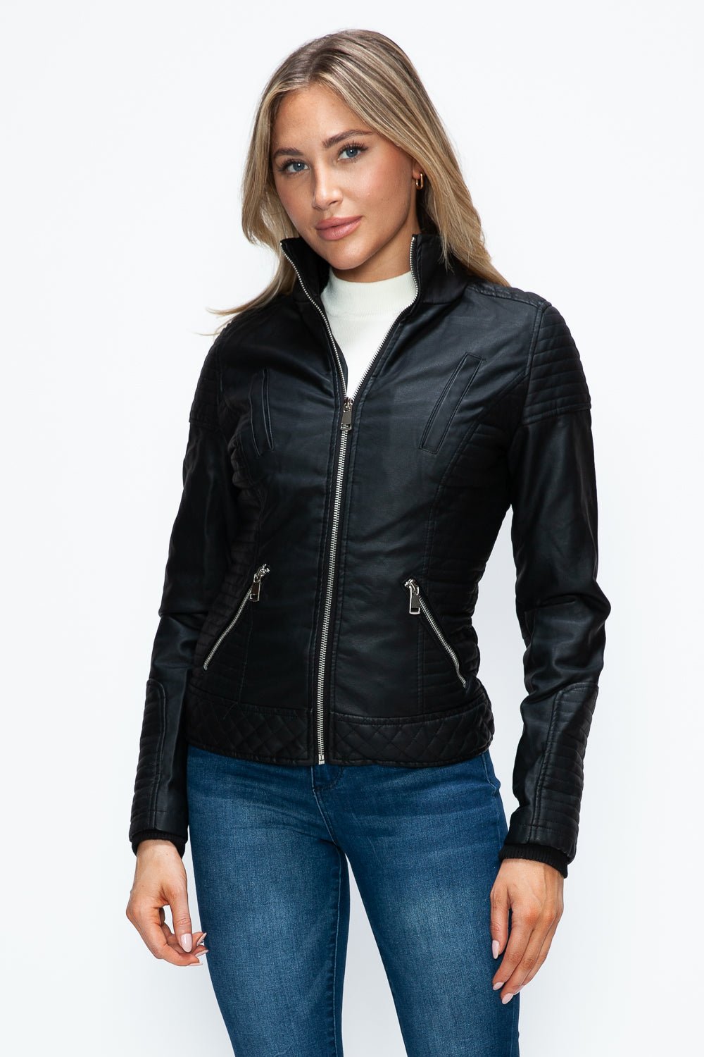 YMI - Black Layered Look Vegan Leather Jacket