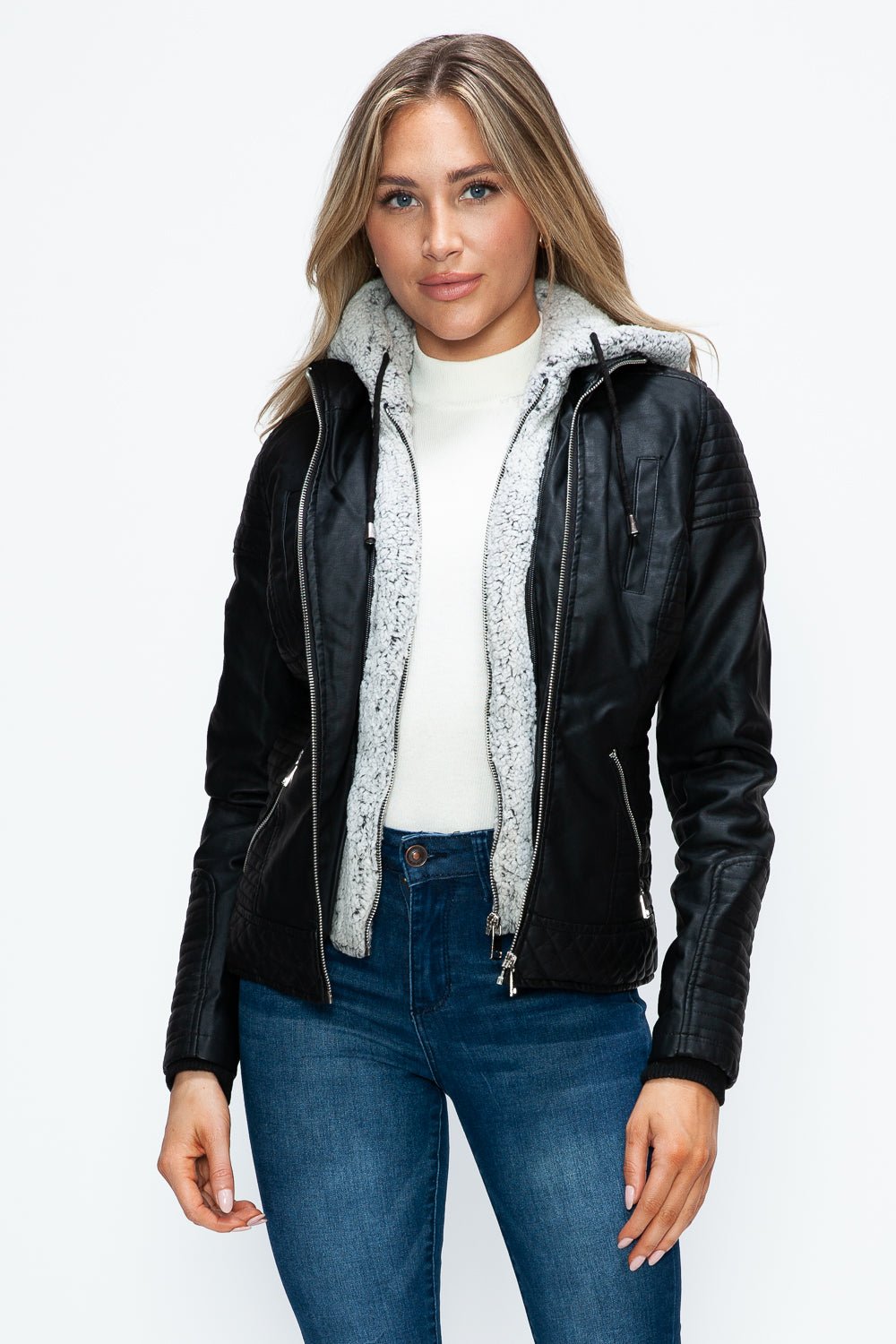 YMI - Black Layered Look Vegan Leather Jacket