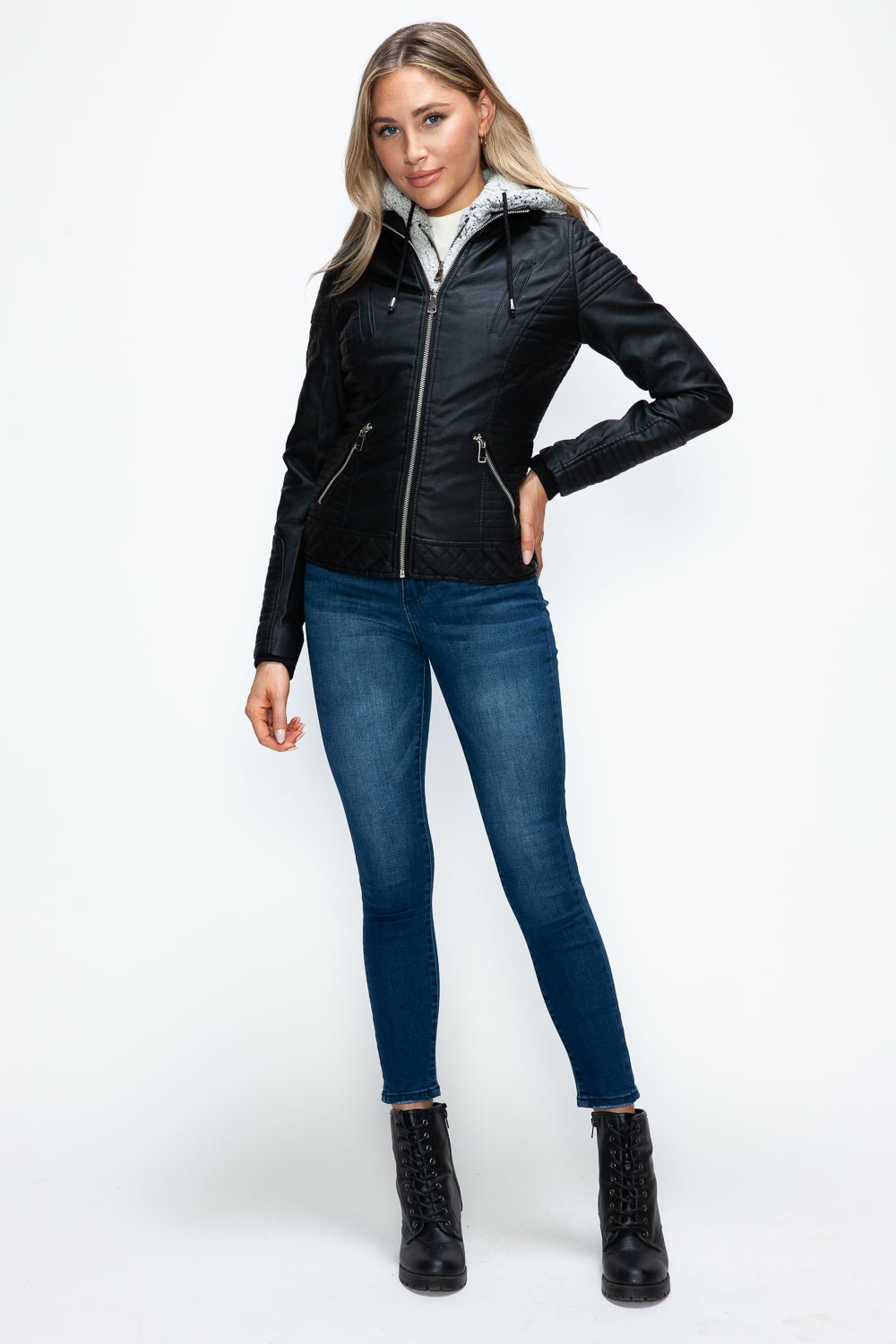 YMI - Black Layered Look Vegan Leather Jacket