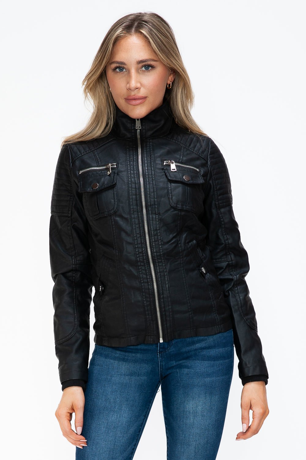 YMI - Black Multi - Pocket Vegan Leather Jacket