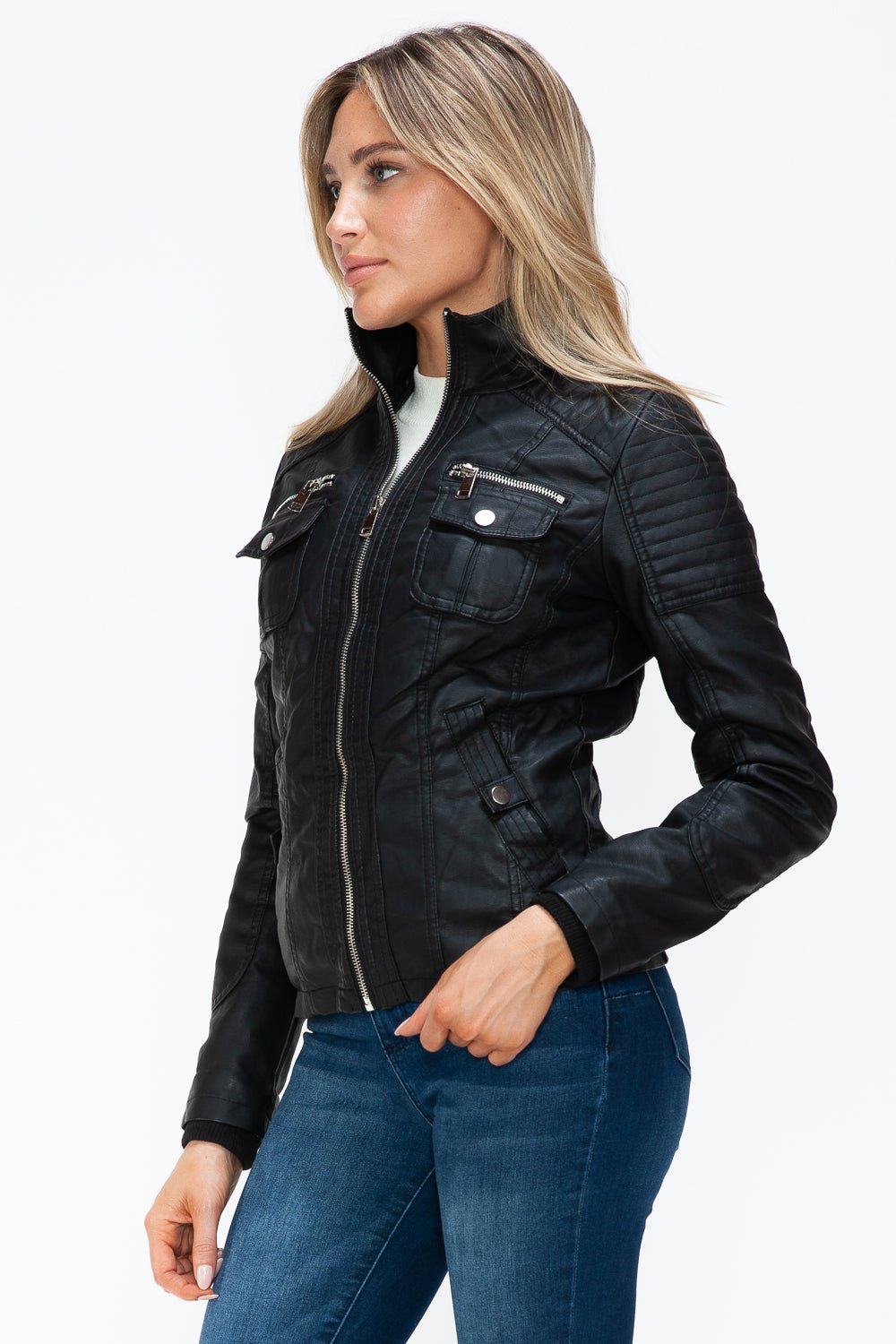 YMI - Black Multi - Pocket Vegan Leather Jacket