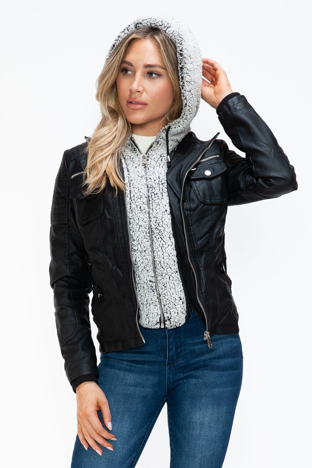 YMI - Black Multi - Pocket Vegan Leather Jacket