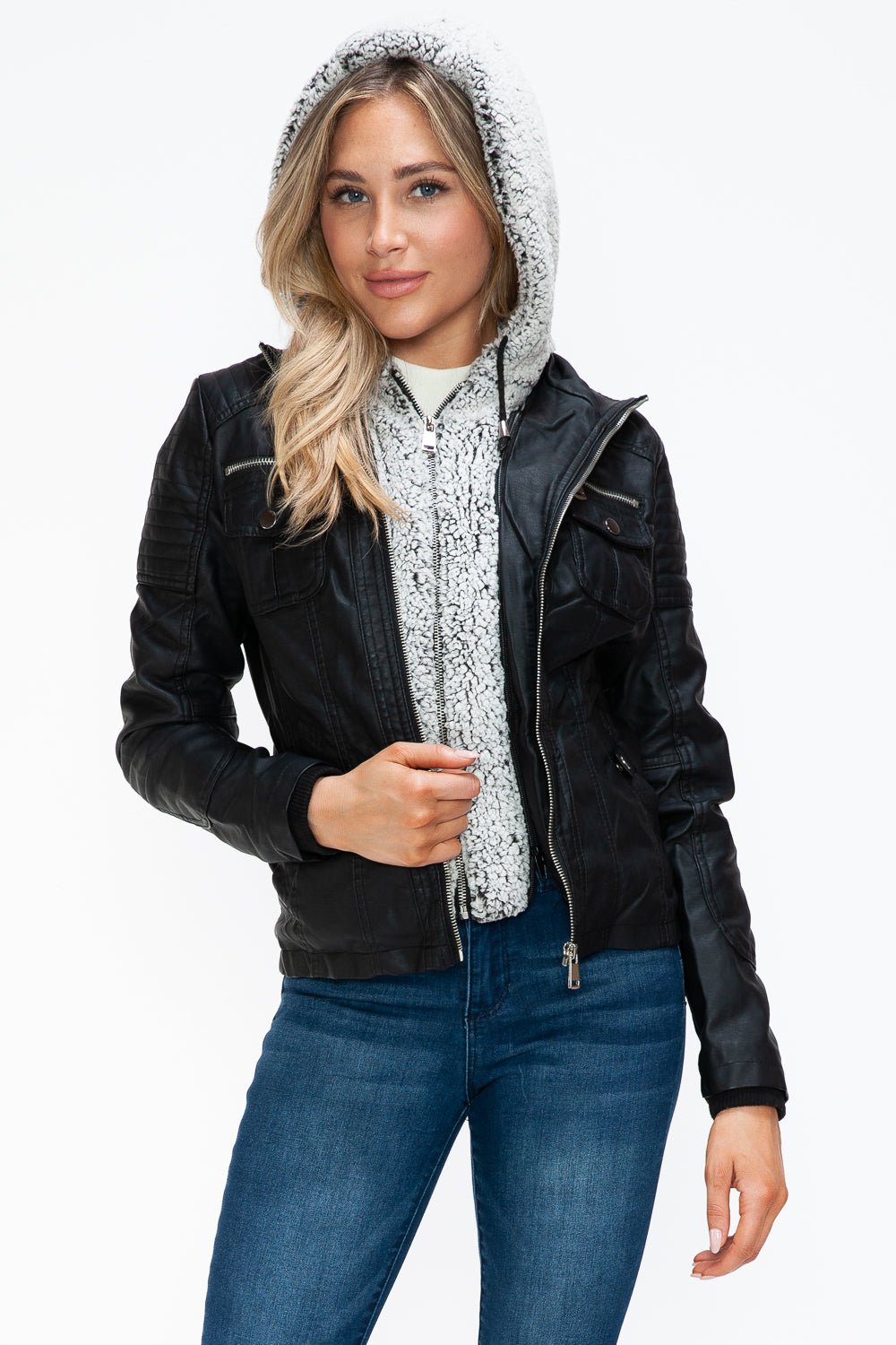 YMI - Black Multi - Pocket Vegan Leather Jacket