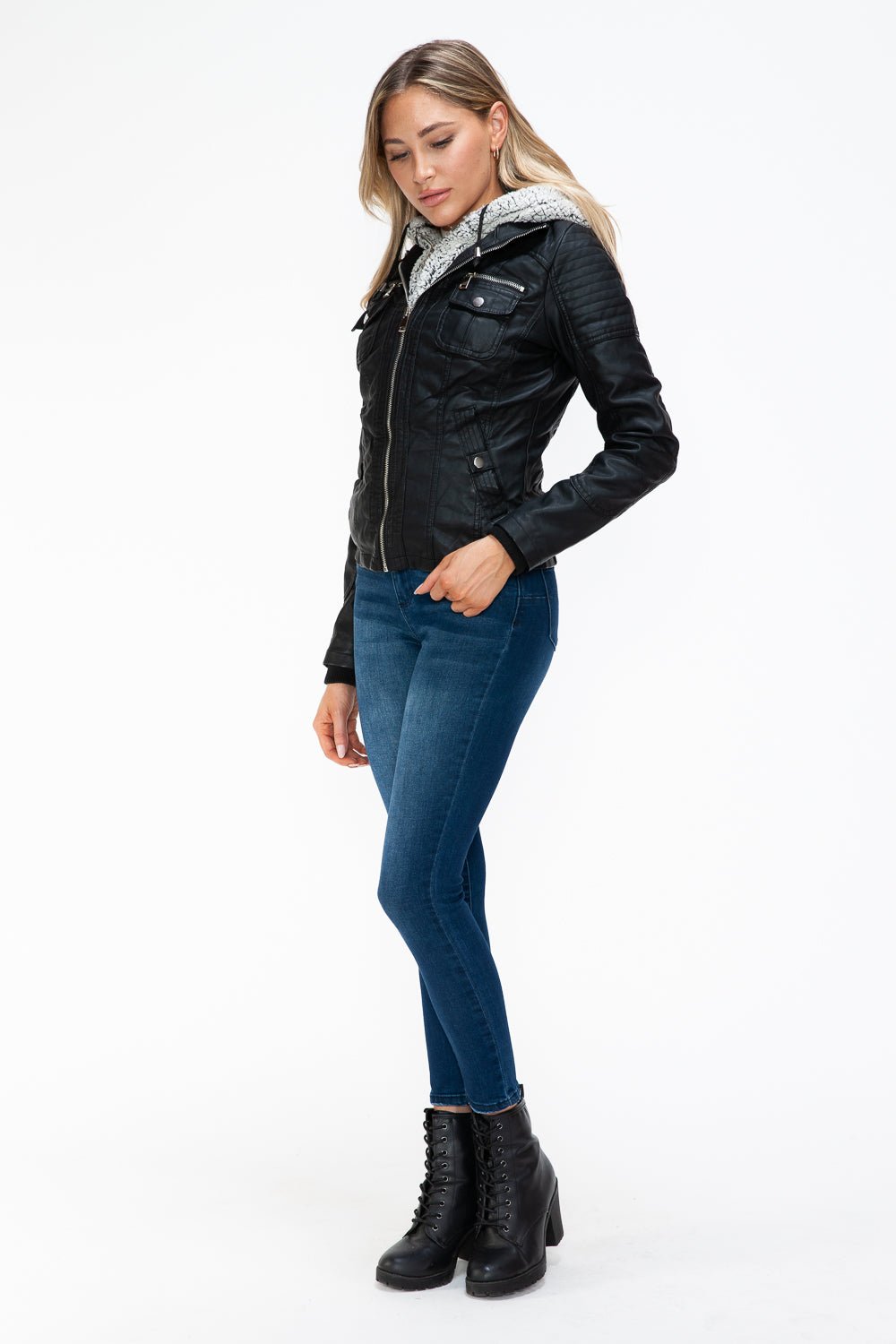 YMI - Black Multi - Pocket Vegan Leather Jacket