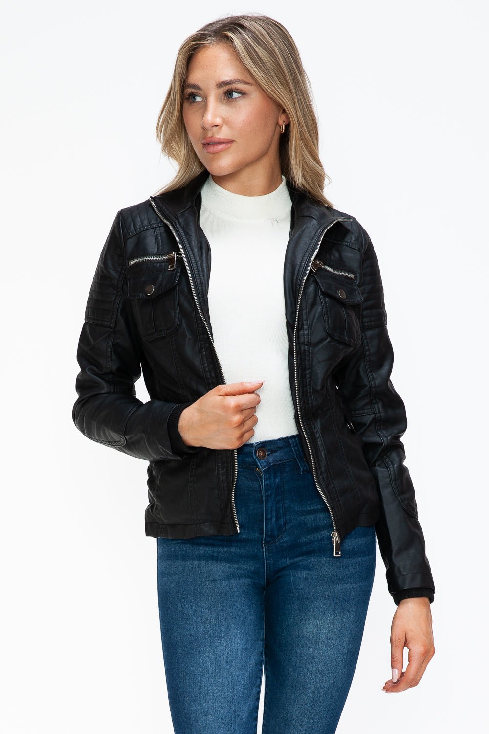 YMI - Black Multi - Pocket Vegan Leather Jacket