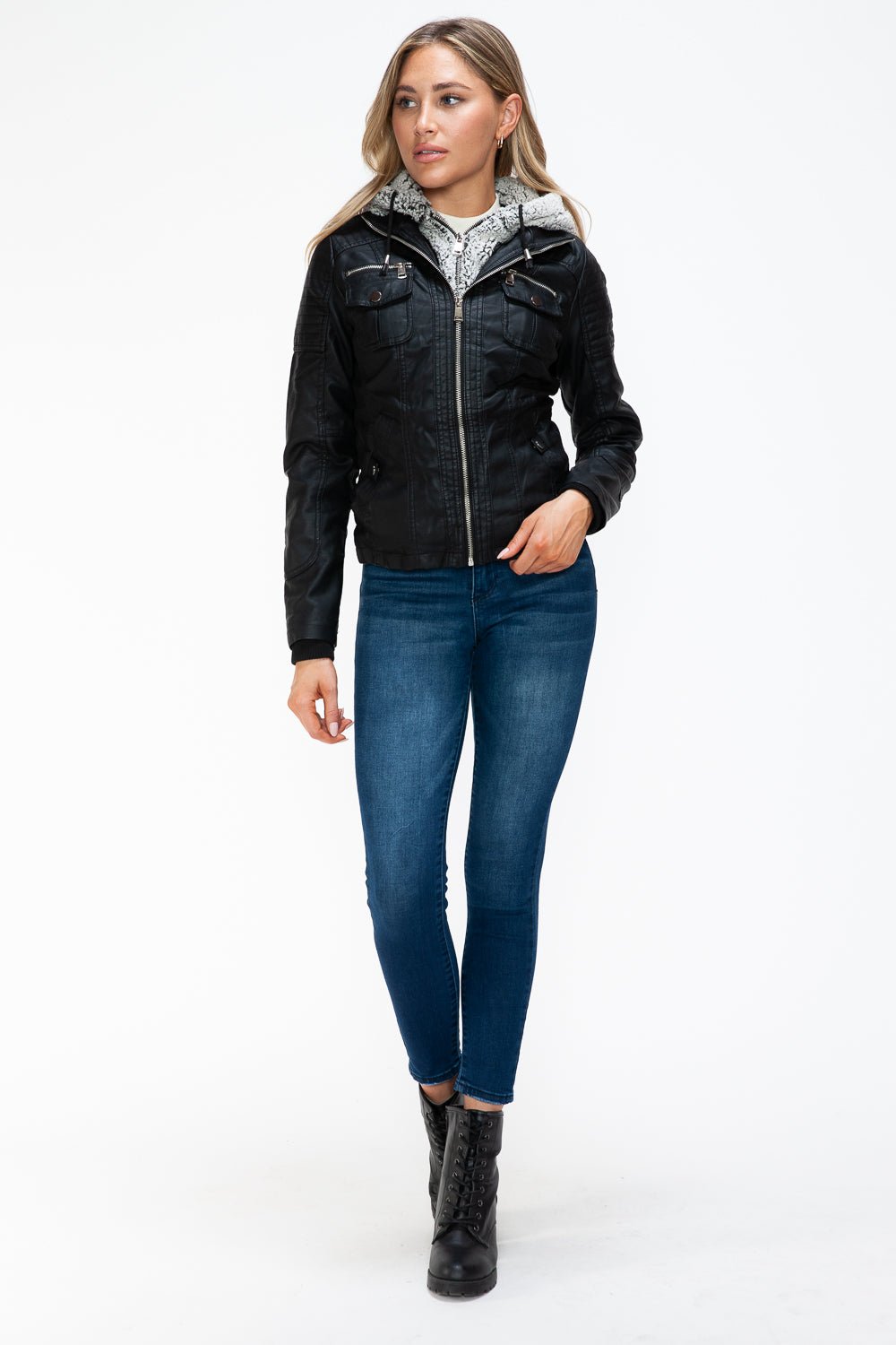 YMI - Black Multi - Pocket Vegan Leather Jacket