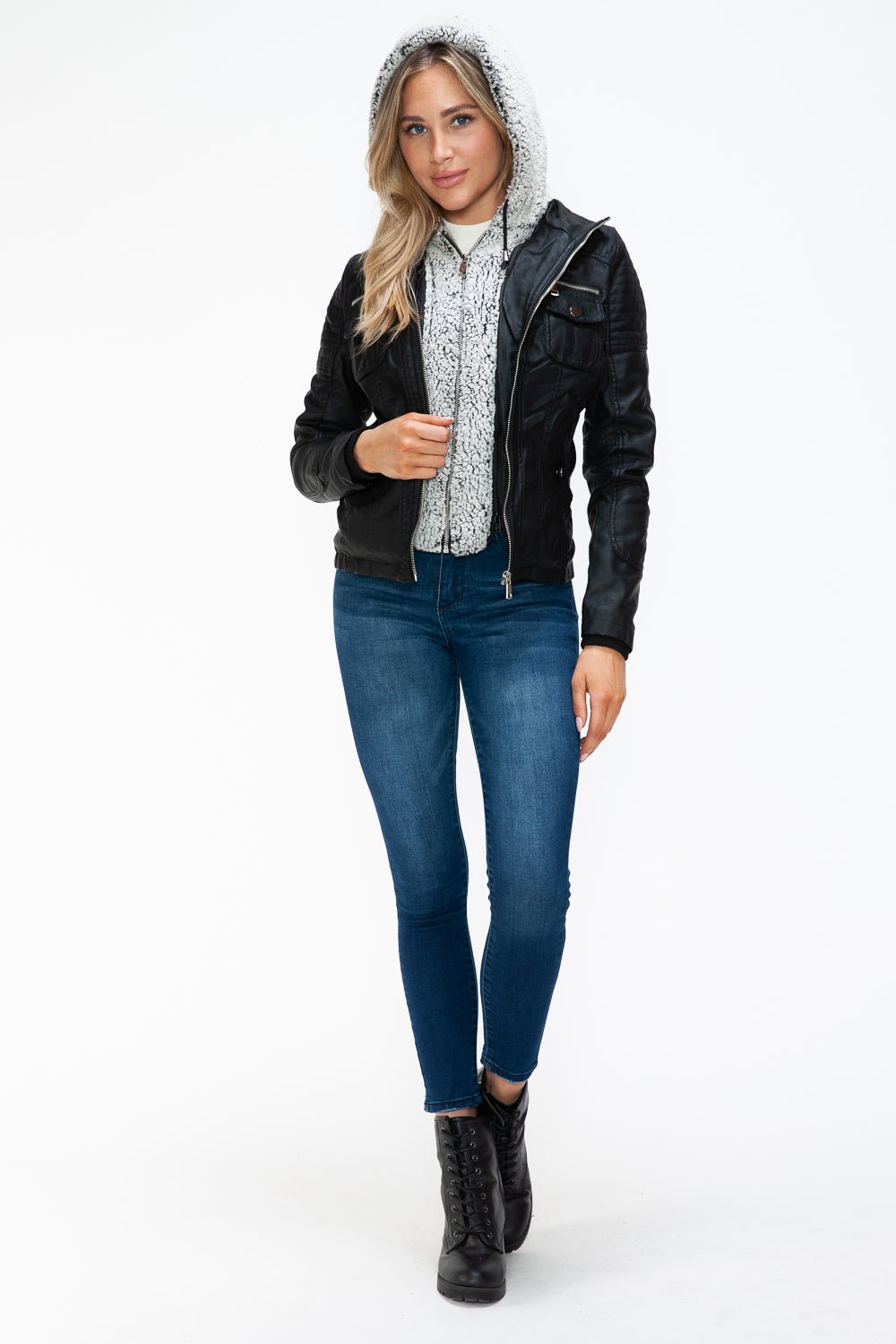 YMI - Black Multi - Pocket Vegan Leather Jacket