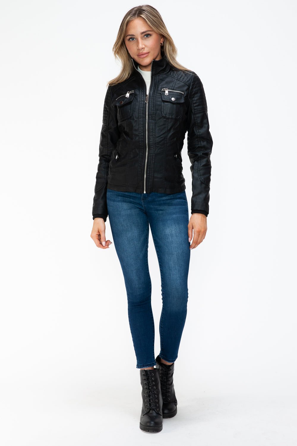 YMI - Black Multi - Pocket Vegan Leather Jacket