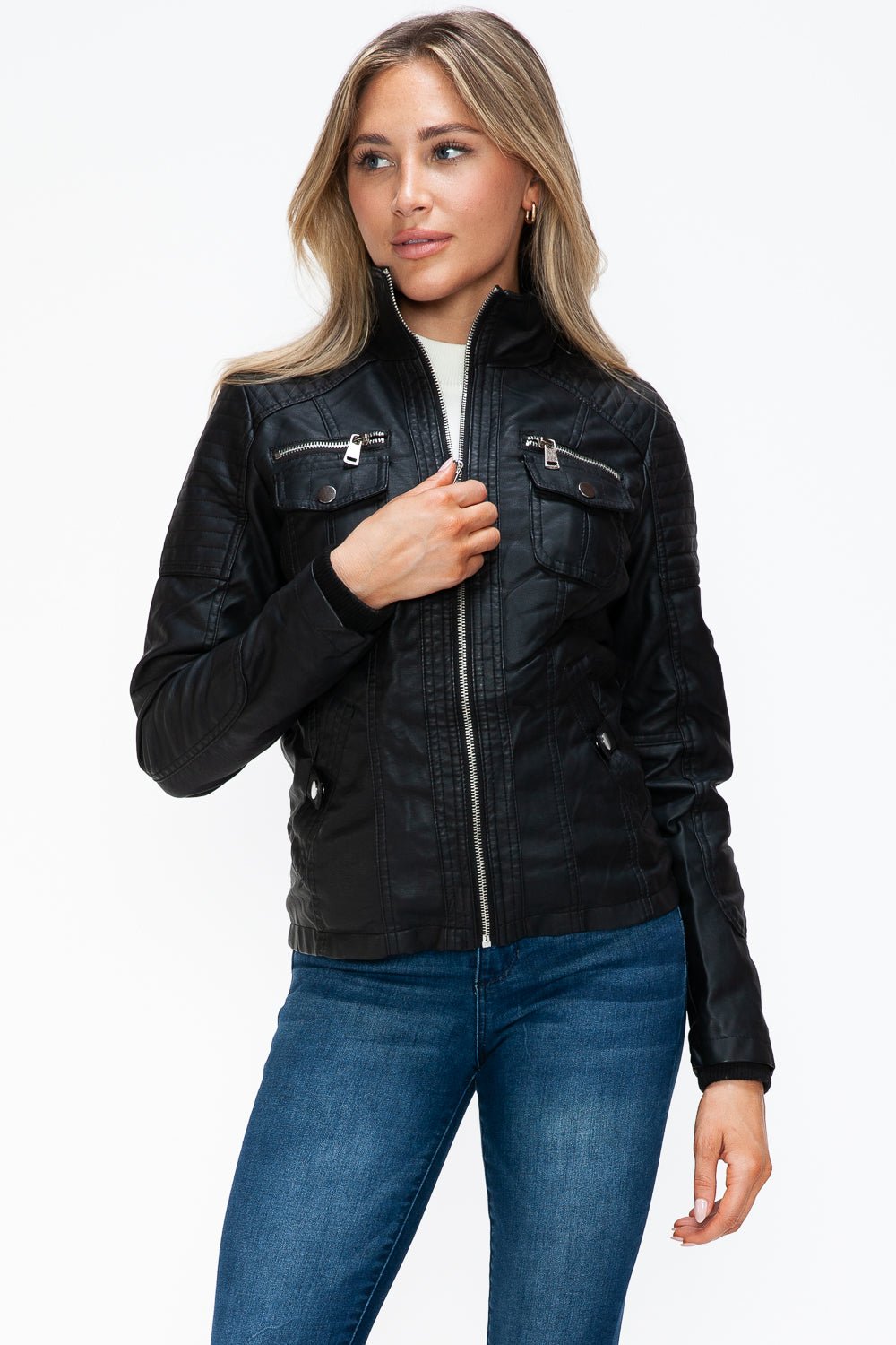 YMI - Black Multi - Pocket Vegan Leather Jacket