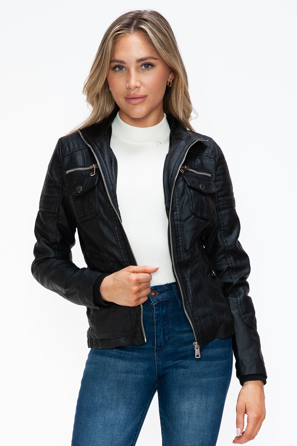 YMI - Black Multi - Pocket Vegan Leather Jacket