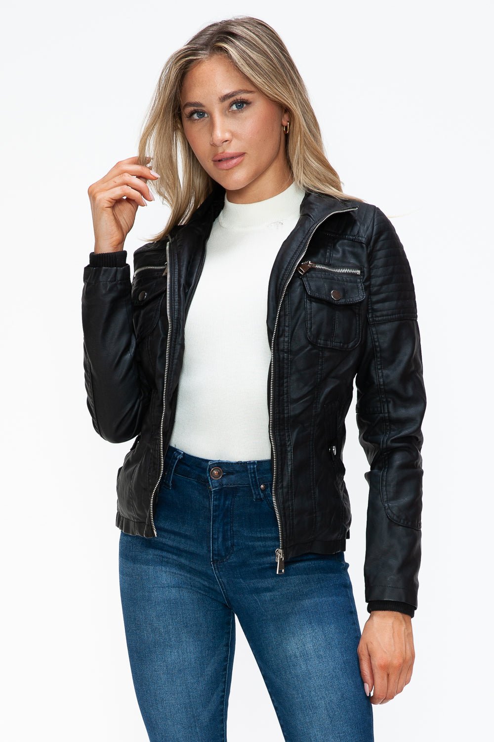 YMI - Black Multi - Pocket Vegan Leather Jacket