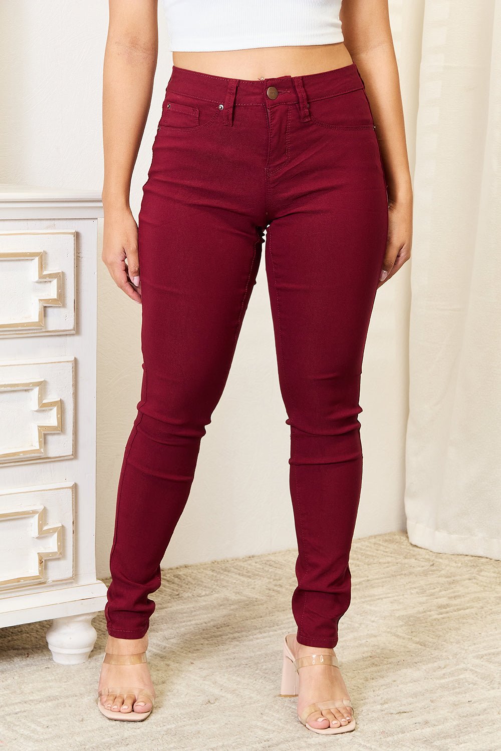 YMI Jeanswear - Skinny Jeans with Pockets in Burgundy