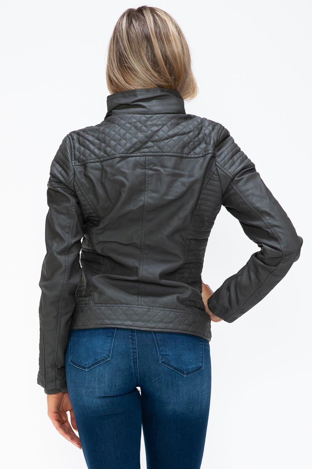 YMI - Layered Look Vegan Leather Jacket in Charcoal