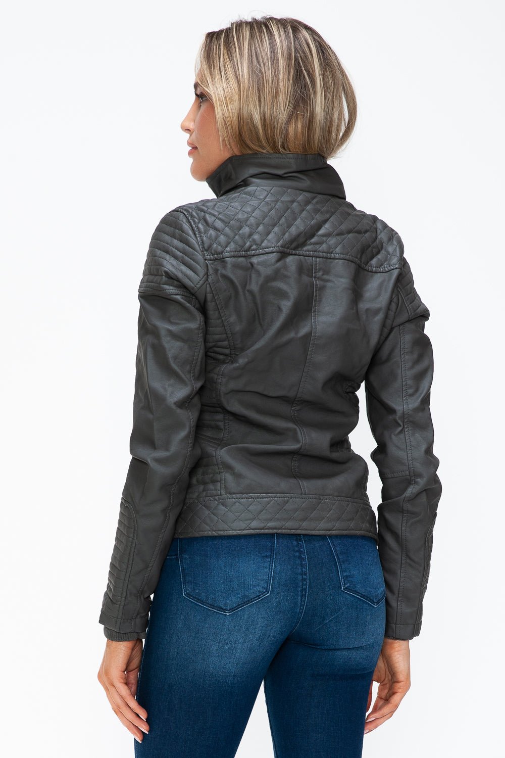 YMI - Layered Look Vegan Leather Jacket in Charcoal