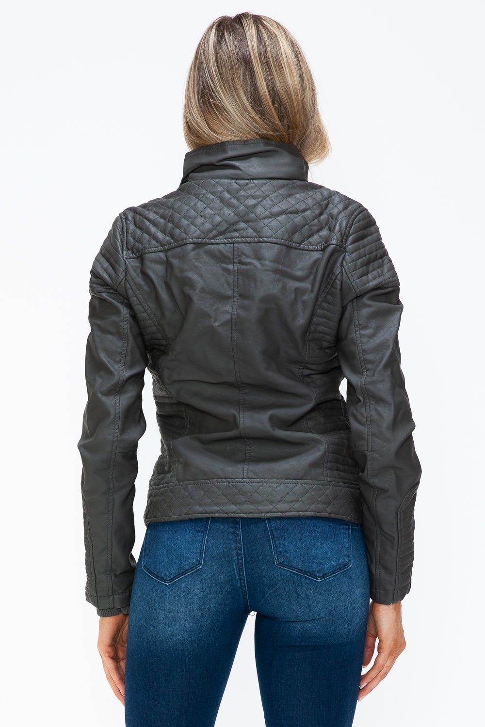 YMI - Layered Look Vegan Leather Jacket in Charcoal