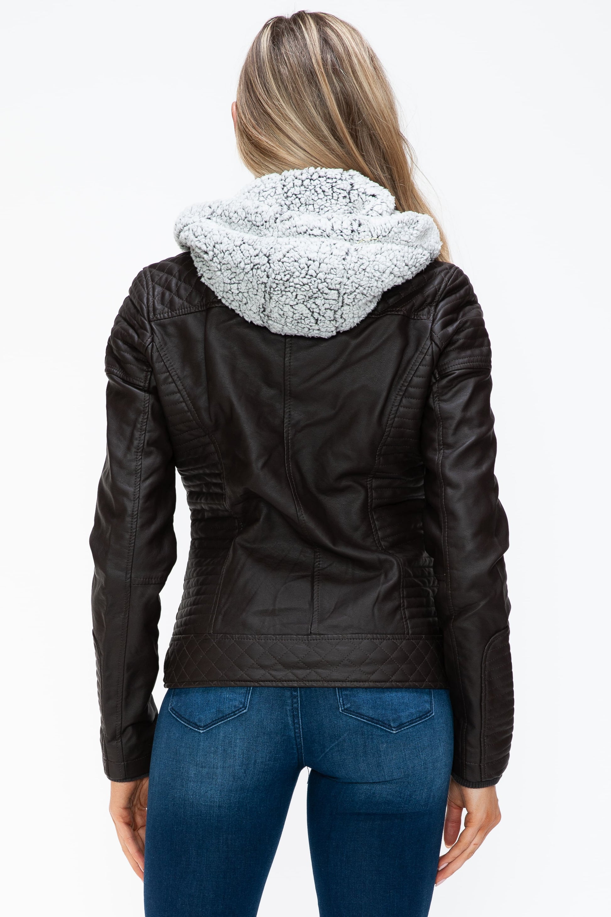 YMI - Layered Look Vegan Leather Jacket in Chocolate