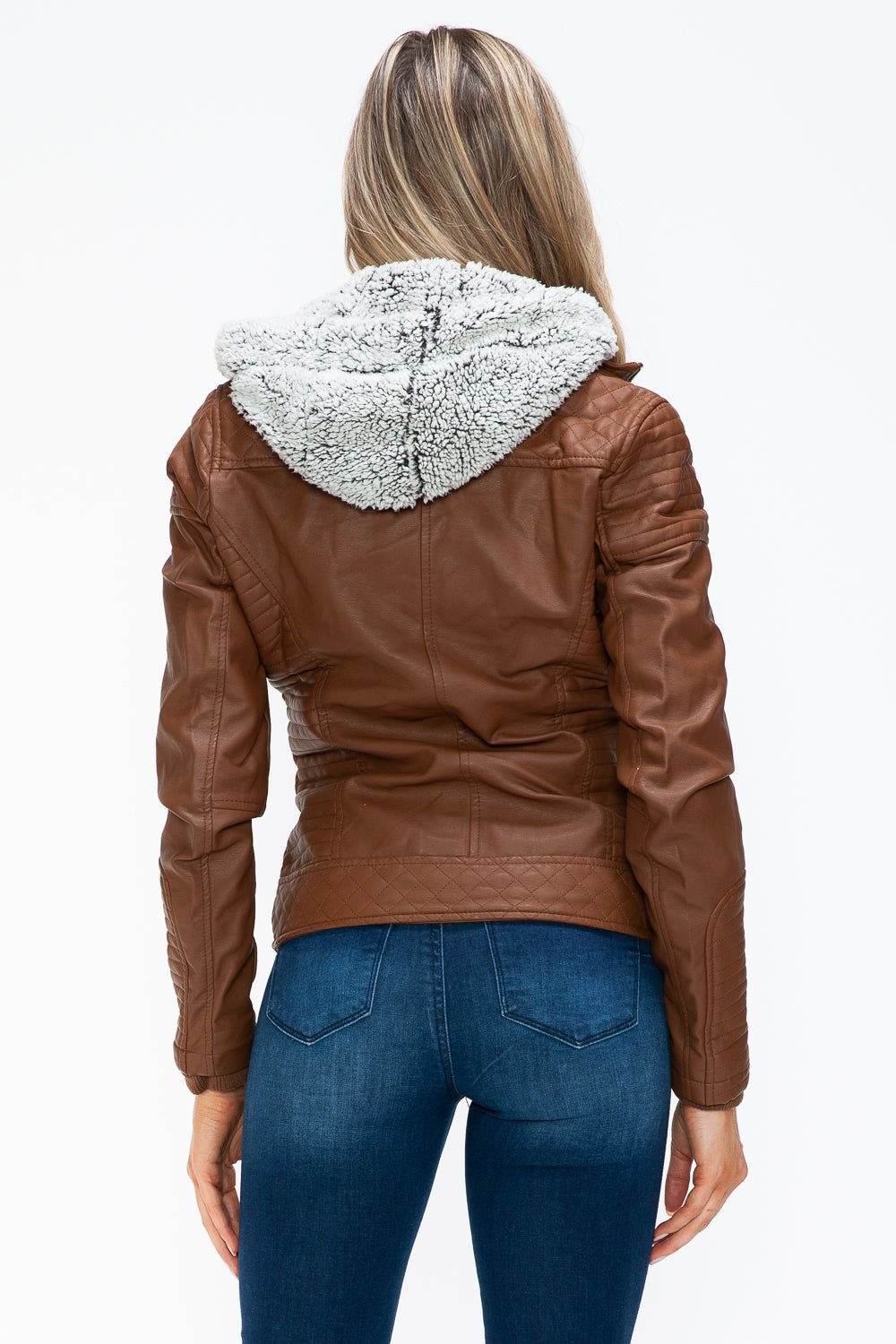 YMI - Layered Look Vegan Leather Jacket in Rust